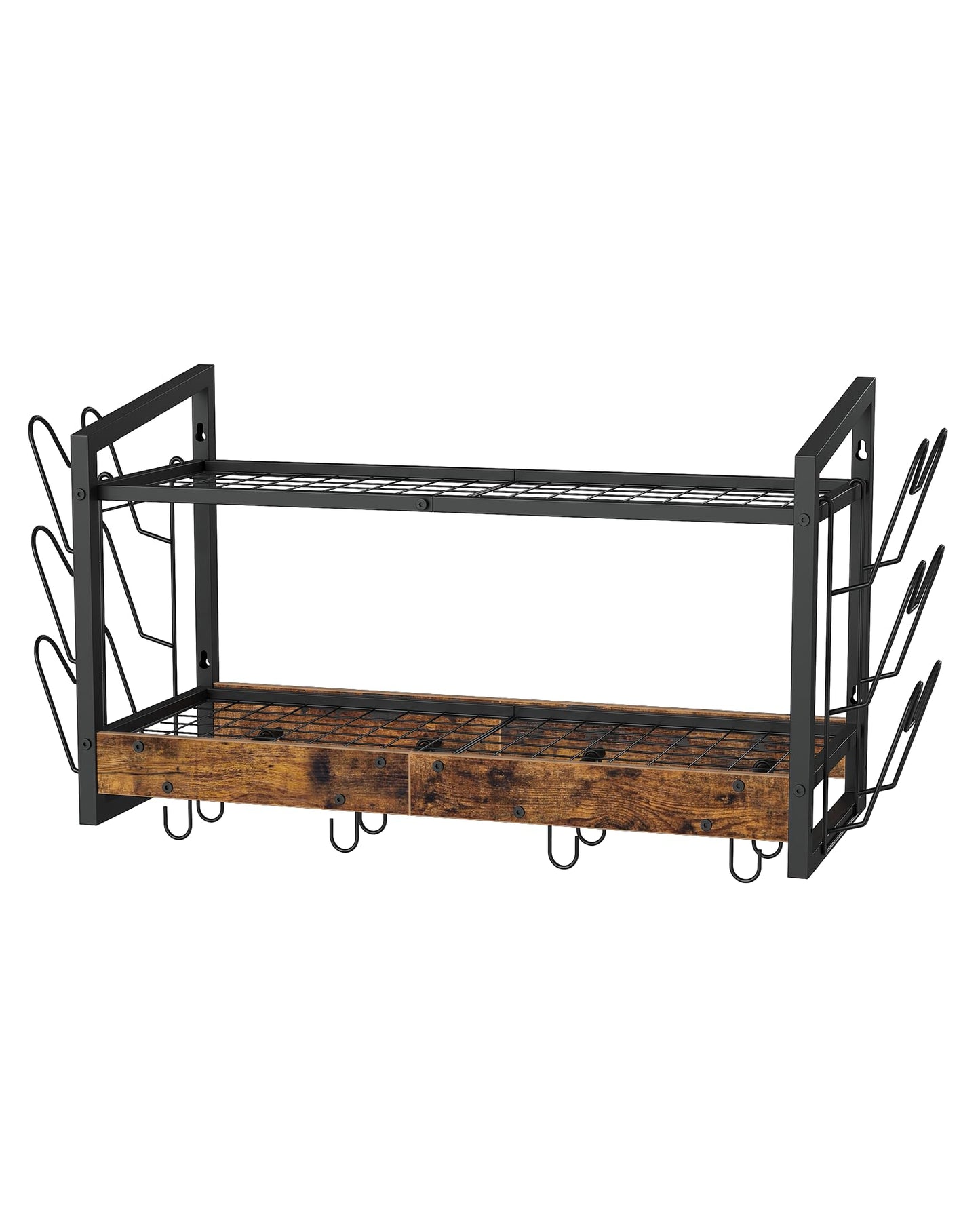 CHOEZON Hanging Pot Rack, Pot Rack Wall Mounted, 2-Tier Kitchen Pot and Lid Organizer, Wall-Mounted Pot Rack with 12 Hooks, for Kitchen Storage of Pots, Pans, Utensils, Rustic Brown TPR02BF
