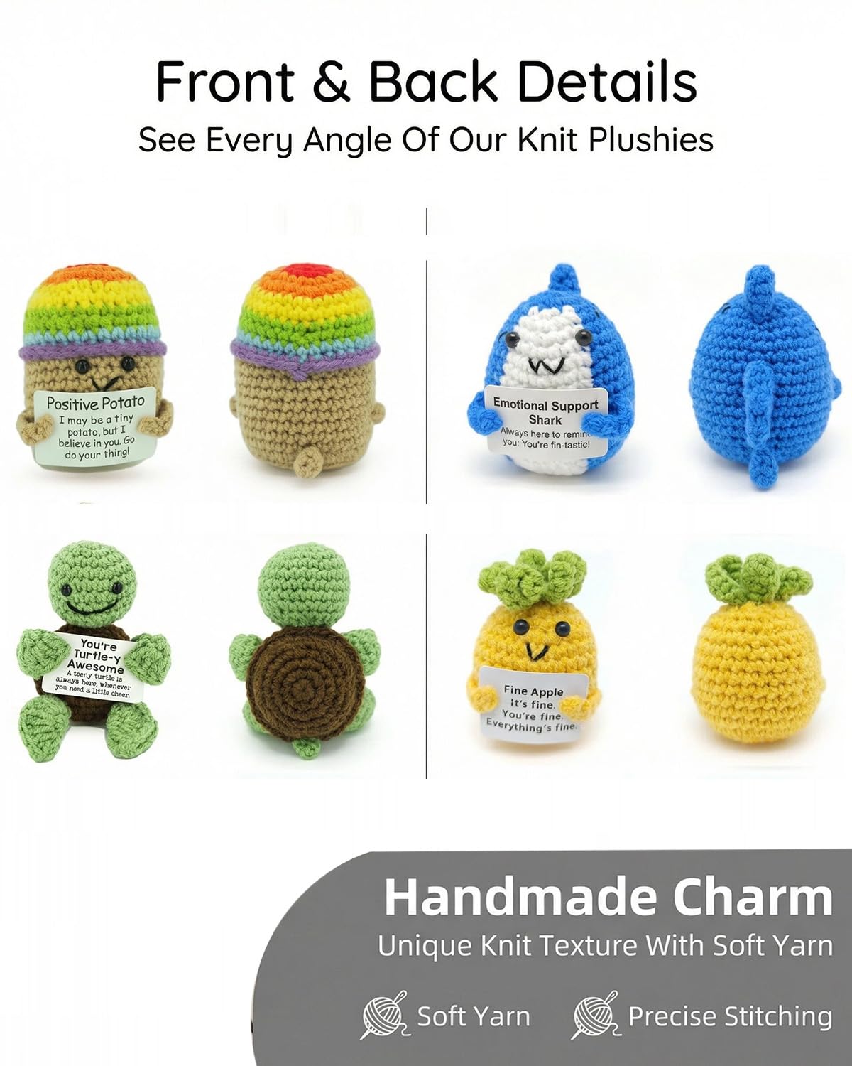 OAOAPLOS Positive Crochet Animals 4 Pcs Set: Handmade Emotional Support Crochet, Whimsical Crochet with Adorable Positive Potato - Meaningful Gift or Home Decor & Gift for her