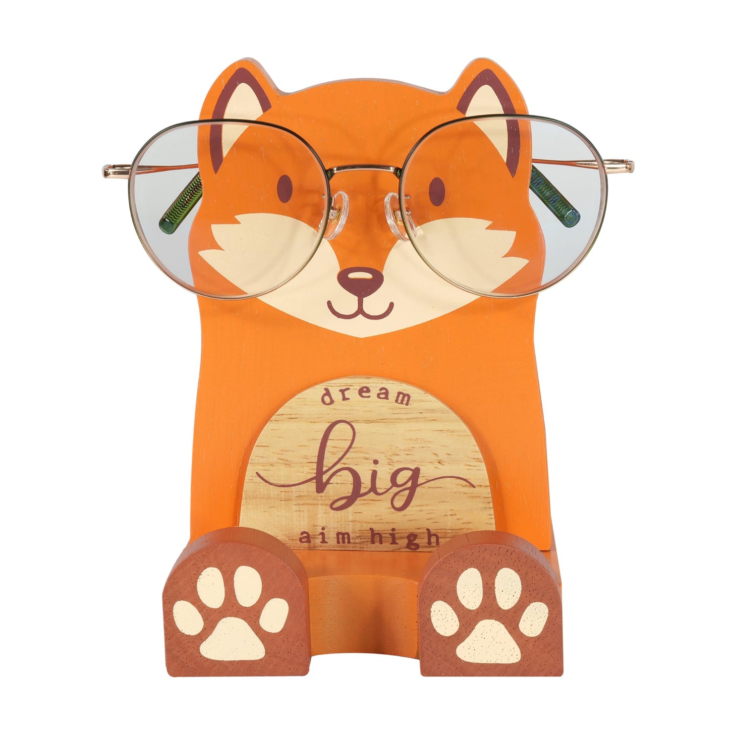 I'm Solid Wood Multipurpose Eyeglass Phone Pen & Pencil Holder Stand Stationery Desk Box Organizer Accessories Decor, Cute Home Office Desktop Decoration Birthday Graduation Gifts Fox Gifts (Fox)