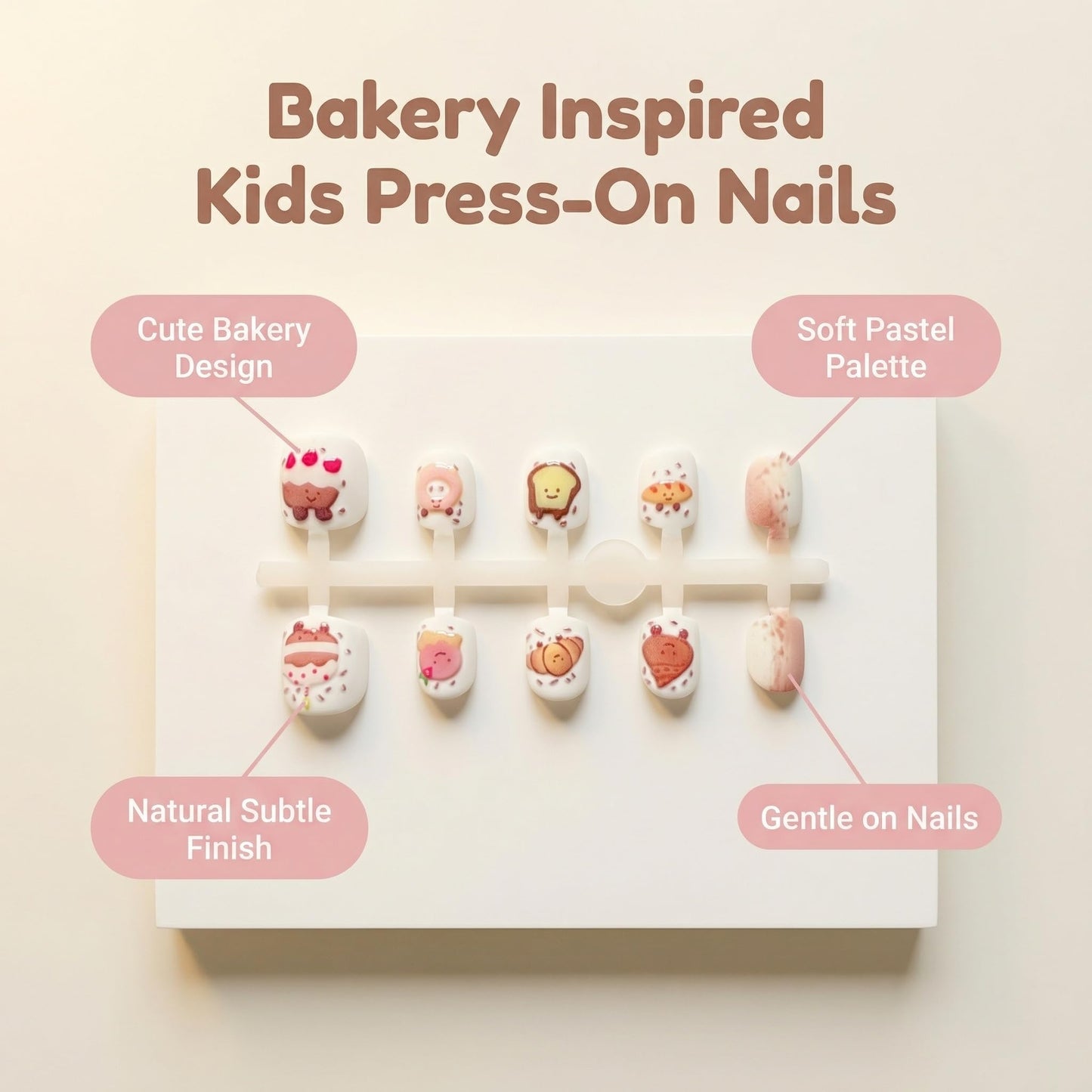 Kids Press On Nails, For Bakery Lover, Creative Pattern Nails for Girls, Matte & Soft Color Style, 24pcs