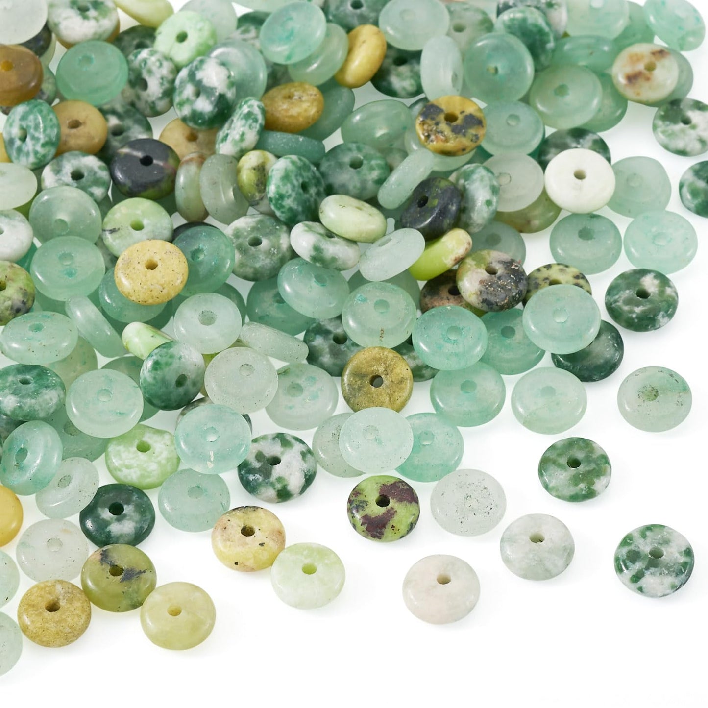 Beadthoven 180Pcs 6mm Natural Gemstone Rondelle Beads Healing Crystal Disc Abacus Smooth Stone Spacers Serpentine Jade Green Aventurine Green Spot Jasper Beads for DIY Bracelet Necklace Jewelry Making