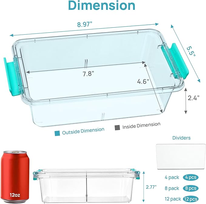 Vtopmart 4 Pack Clear Pencil Box, Plastic Pencil Holder with Removable Divider for Pen Organizer, Stackable Containers with Lid for Pen, Art Craft, Sticker, Scrapbook & Office Supplies