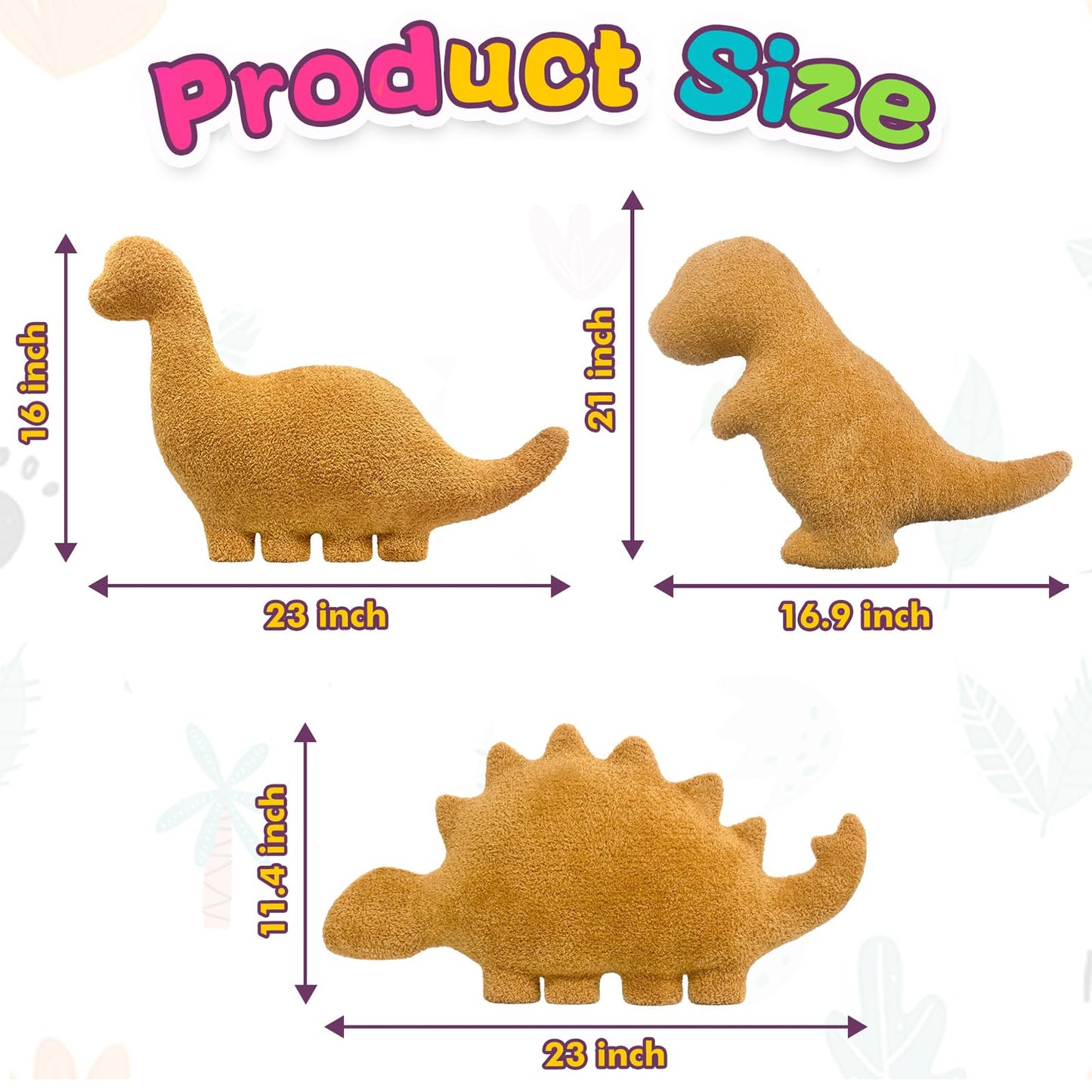 Andywoo Dino Chicken Plush Nuggets Pillow for Funny Birthday Gifts, Cute Funny Stuffed Animals Toy for Boy and Girl, Dinosaur Gifts for Kids Teens and Adults (3 Pack, Large)