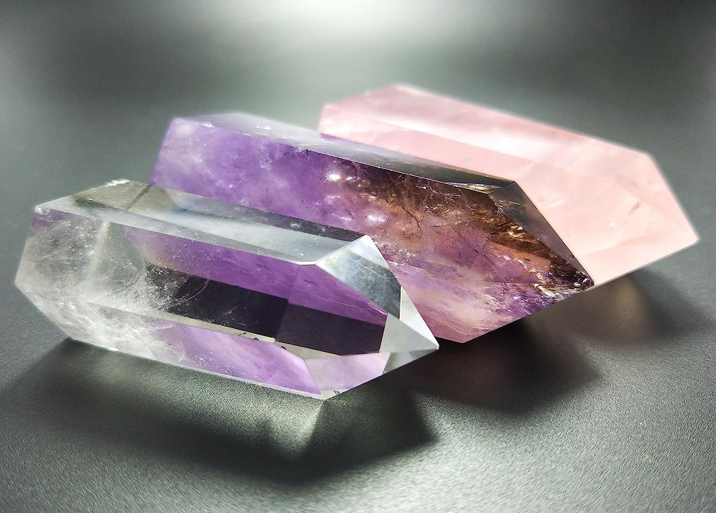 Mina Heal Healing Crystal Wands Point Faceted Prism Bars for Reiki Chakra Meditation Therapy Home Decoration Set of 3 (Rose Quartz, Clear Quartz & Amethyst)