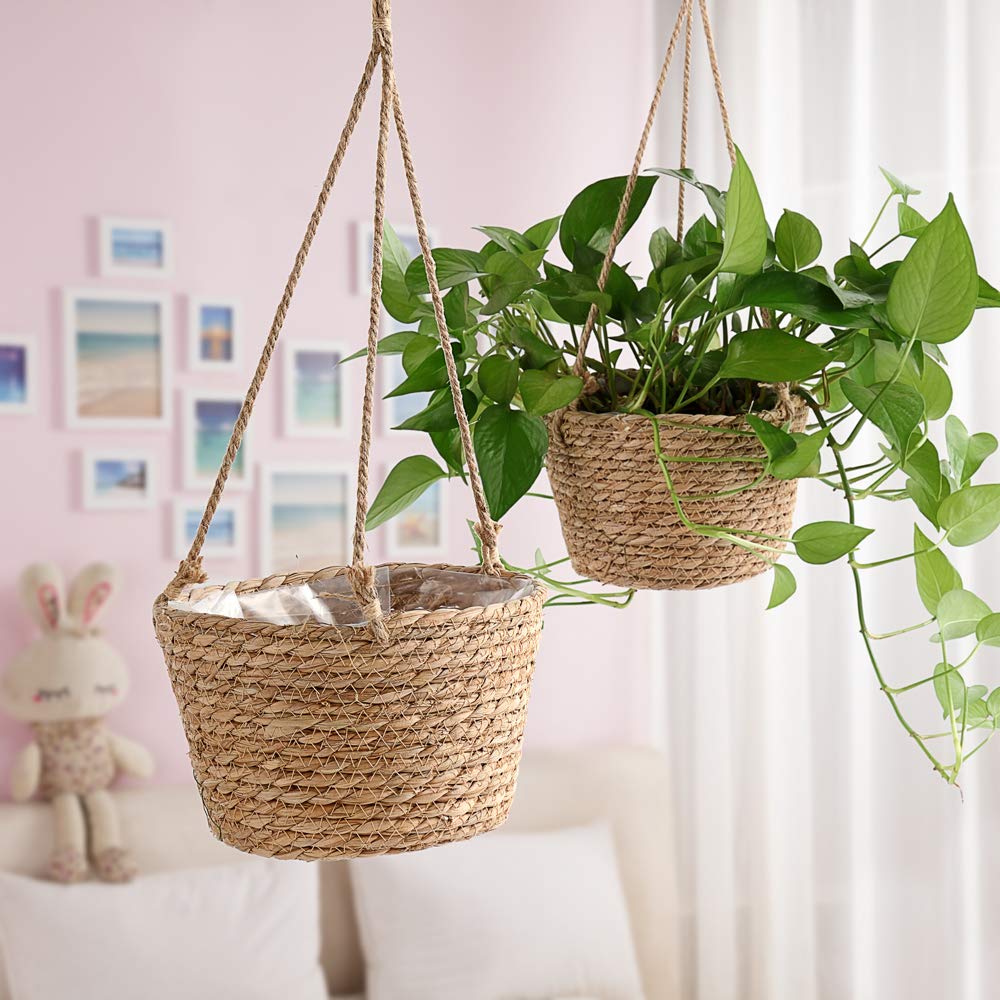WYSRJ 8inch Jute Rope Hanging Planter Woven Plant Basket Macrame Plant Hangers Plant Holder Basket Decorative Storage Baskets for Plants Pots Home Decor