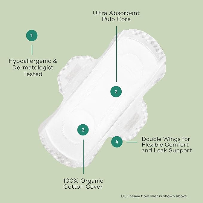 The Honey Pot Company - 80ct - Non-Herbal Heavy Panty Liners for Women w/Wings - Organic Cotton Cover & Ultra-Absorbent Core - Sanitary Pads - Feminine Care - FSA & HSA Eligible