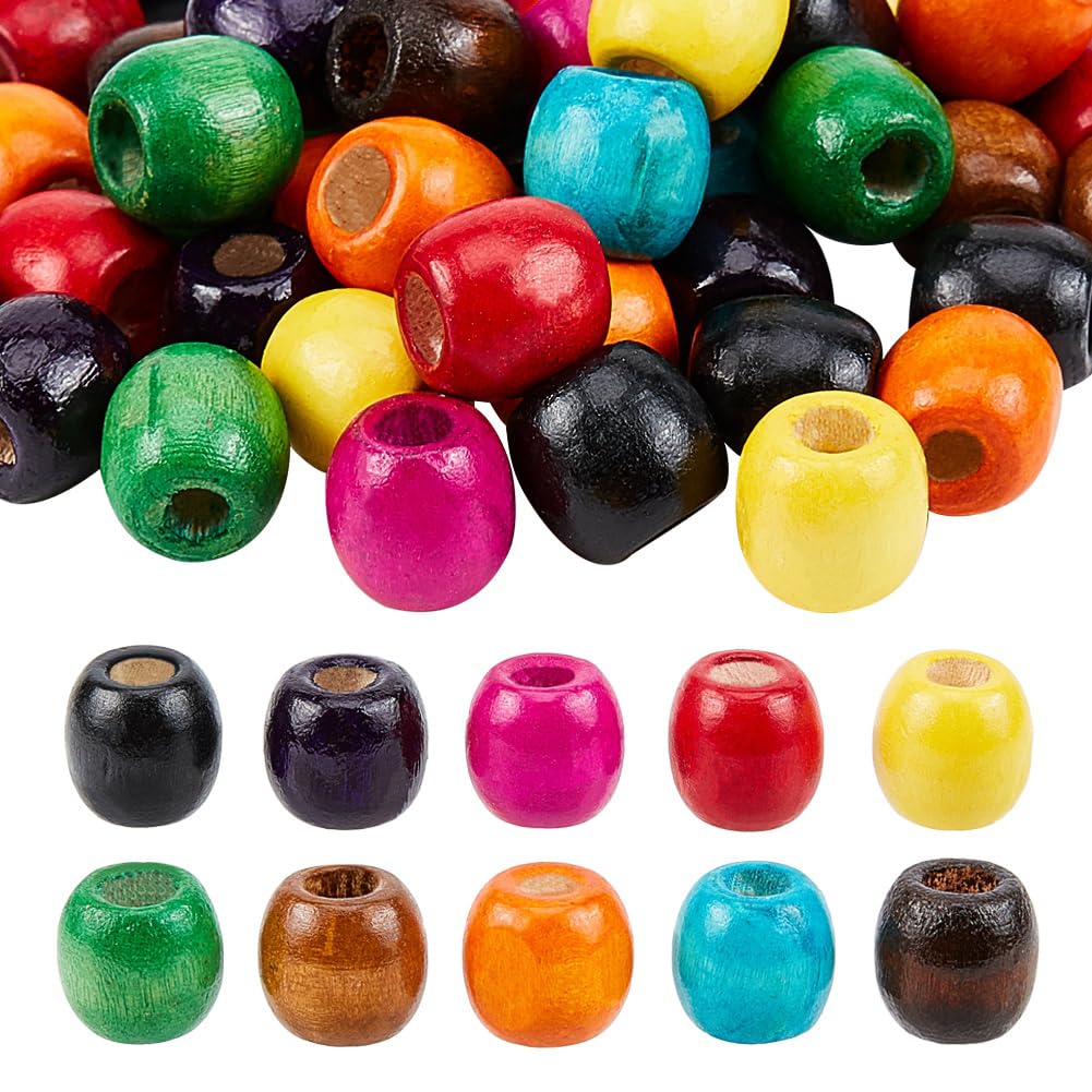 PH PandaHall Painted Round Wooden Beads, 200pcs 10 Colors Wood Barrel Beads16.5mm Colorful Loose Beads with 6mm Large Hole for Bracelet Necklace Macrame