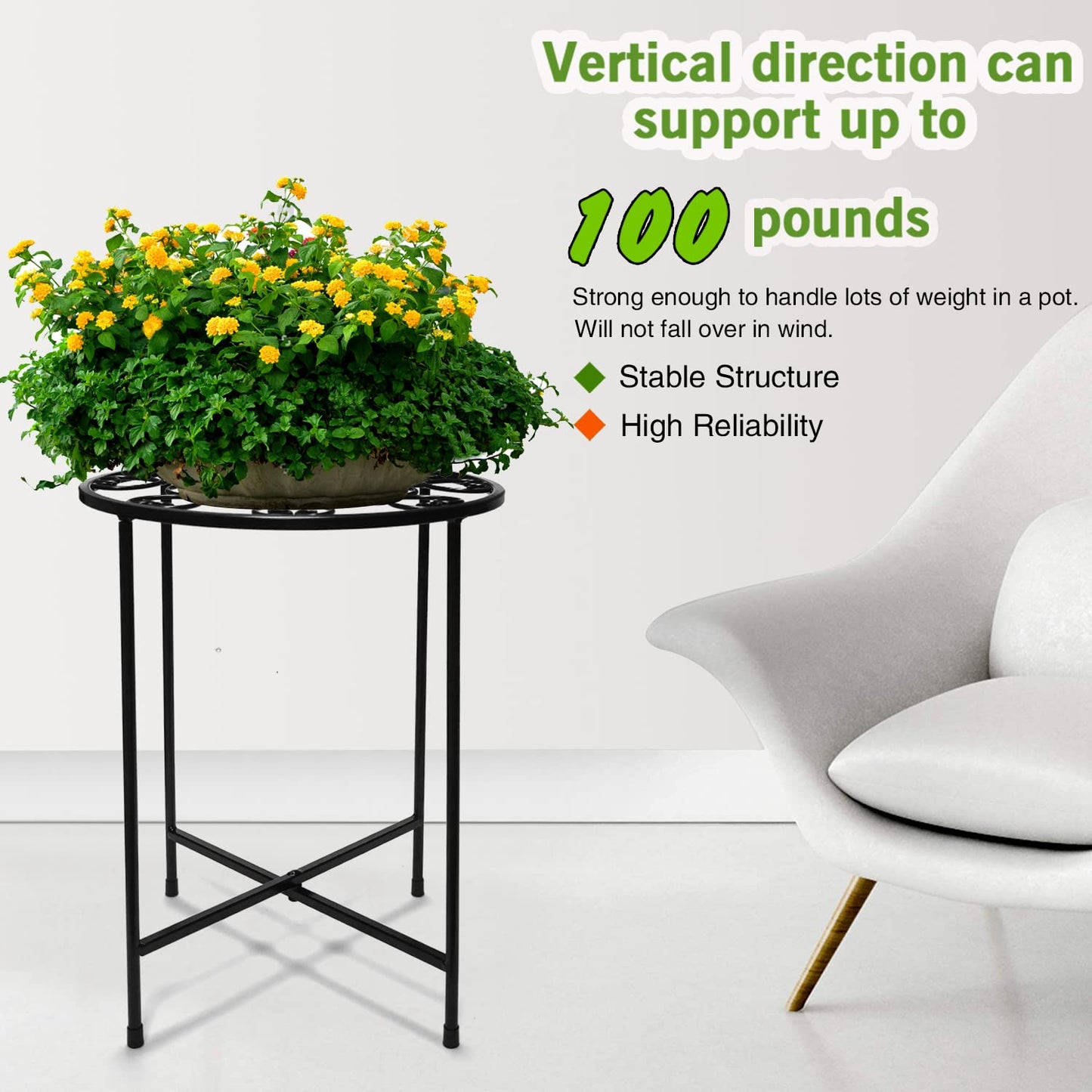 KABB Metal Plant Stand, 15'' Tall Flower Pot Set, Modern Rustproof 10-inch Round Outdoor Iron Art Stand, Black Decorative Stool for Indoor Plants