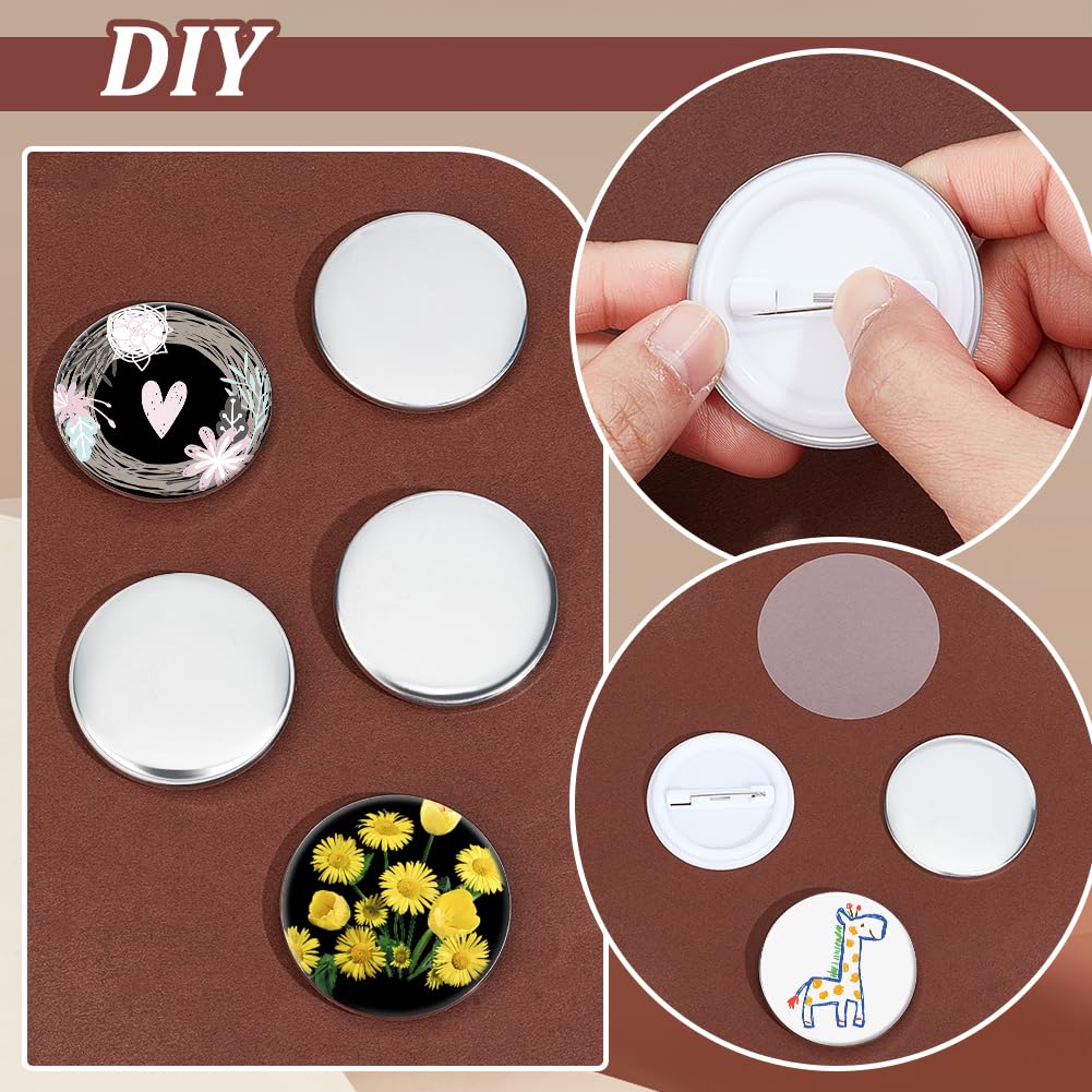 AHANDMAKER 100 Sets Button Maker Supplies, 1.73 Inch/ 44mm Pin Back Button Parts for Button Maker Machine, Round Badge Blank Button Pins, Includes Metal Cover, Plastic Pin Backs, Plastic Clear Film