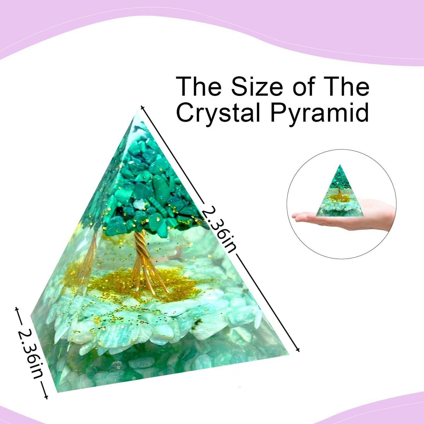 Saefheled Tree of Life Orgone Pyramid,Natural Tianhe Stone&Malachite Orgonite Healing Crystals Pyramid,Crystal Stone Positive Reiki Energy Generator Collection Wealth Lucky Meditation Tool(6cm)