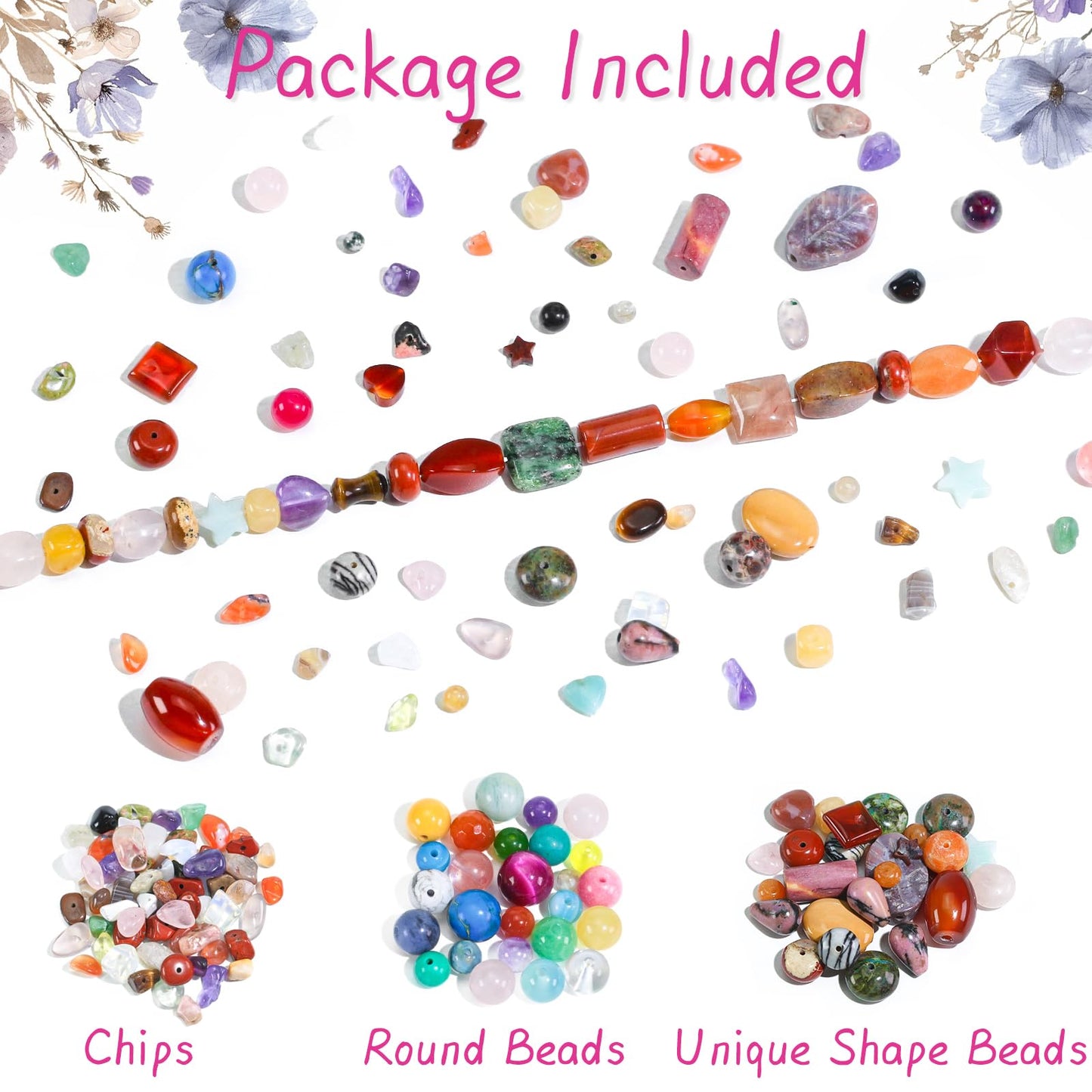 Beads for Jewelry Making, Mixed Bulk Natural Assorted Stone Beads for Crafts Bracelets Earrings Necklace, Semi Precious Gemstone Crystal Assortment Beads for Adults Women (0.5, Pounds)