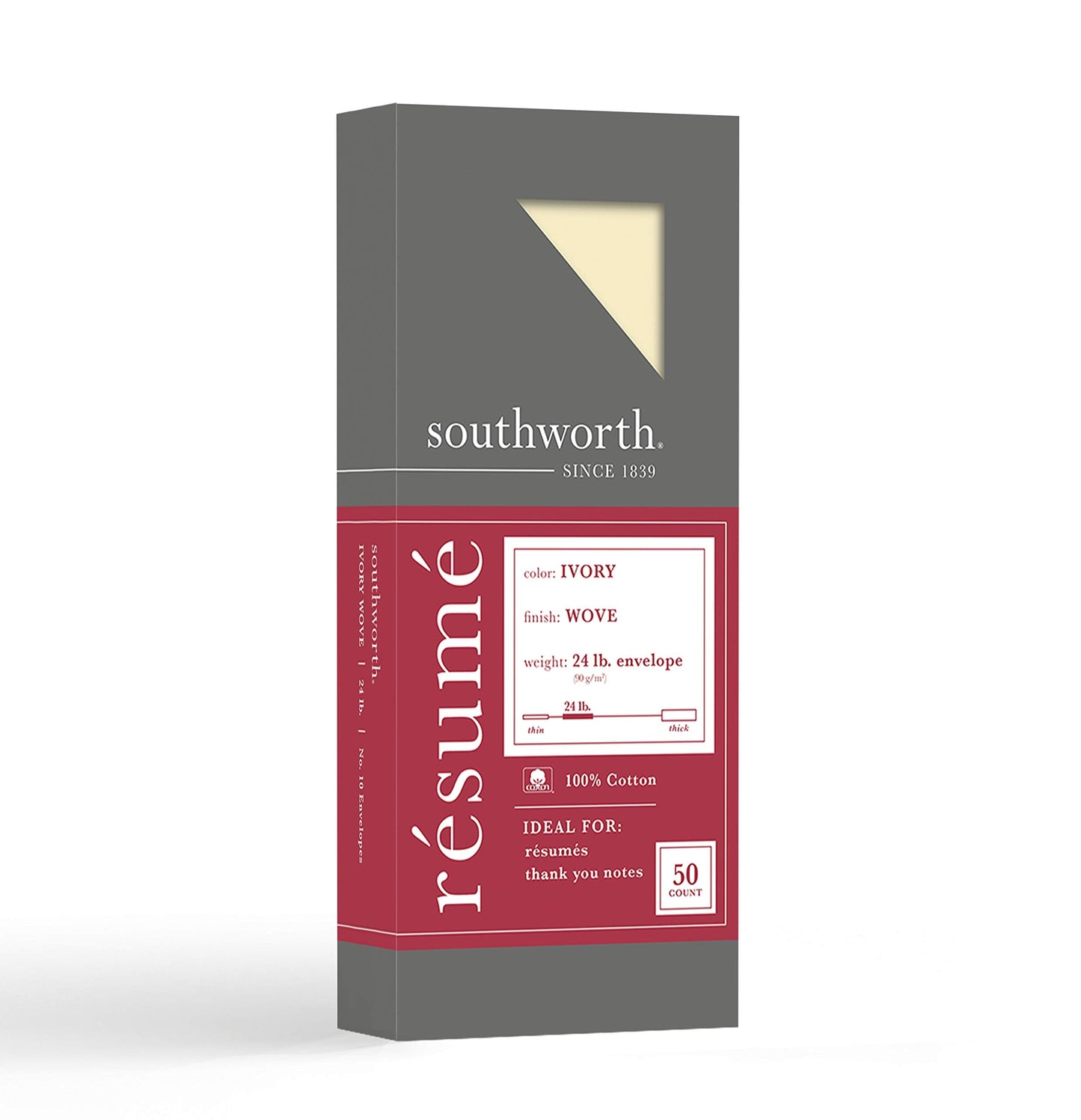 Southworth R14I10L 100% Cotton #10 Resume Envelope Ivory 24 lbs. Wove 50/Box