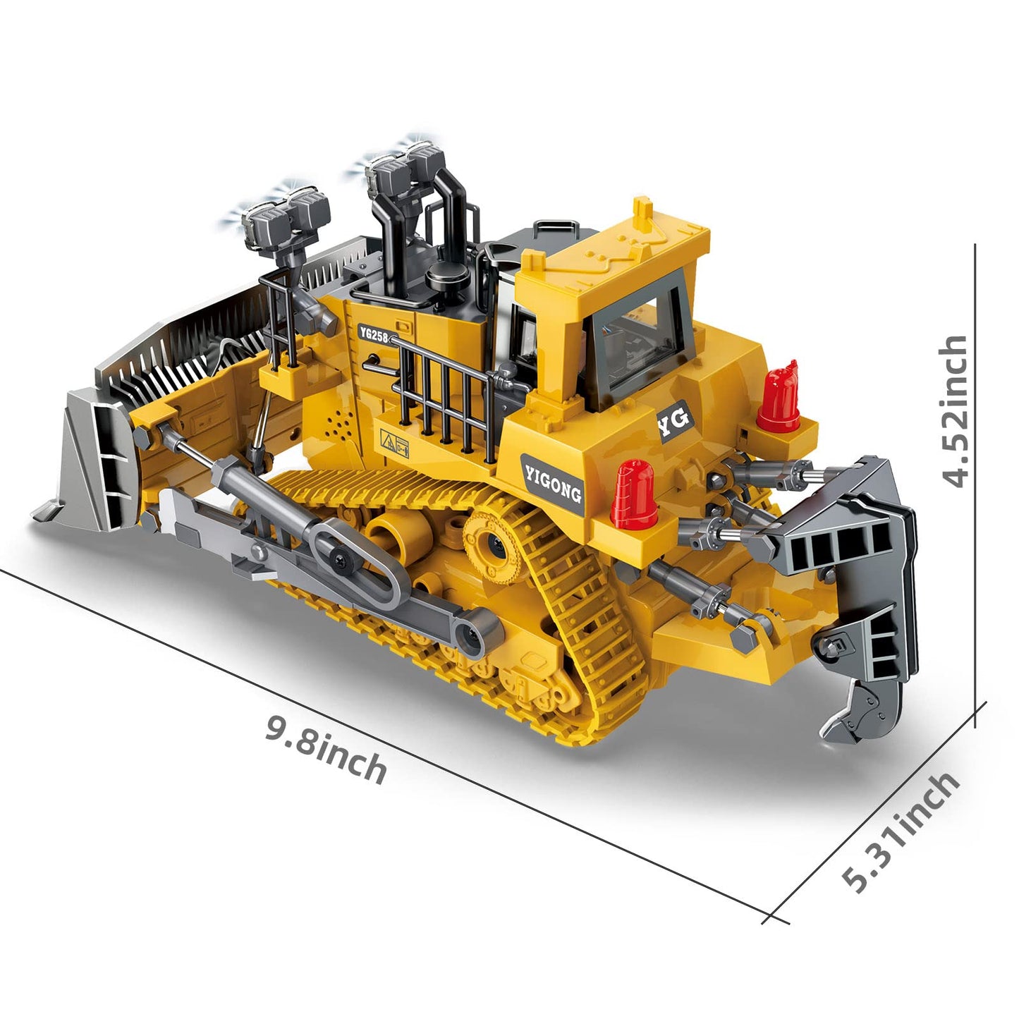 Dwi Dowellin Rc Bulldozer Toys for Boys,Construction Remote Control Bulldozer with Metal bulldozing Shovel Lights/Sounds for Kids Boys