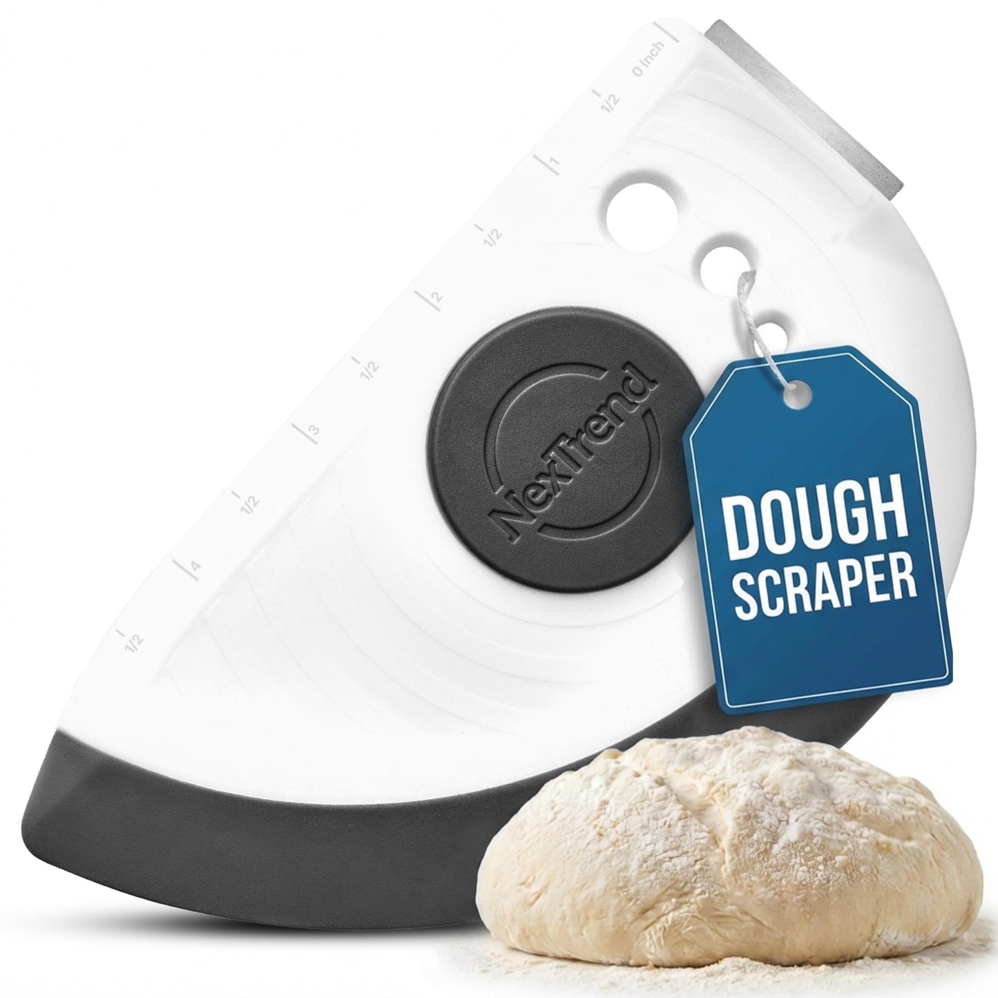 5-in-1 Dough Scraper & Flexible Bowl Scraper by Nextrend, Bread Scraper with Stainless Steel Edge, Ruler & Herb Stripper – BPA Free, Dishwasher Safe - Gray