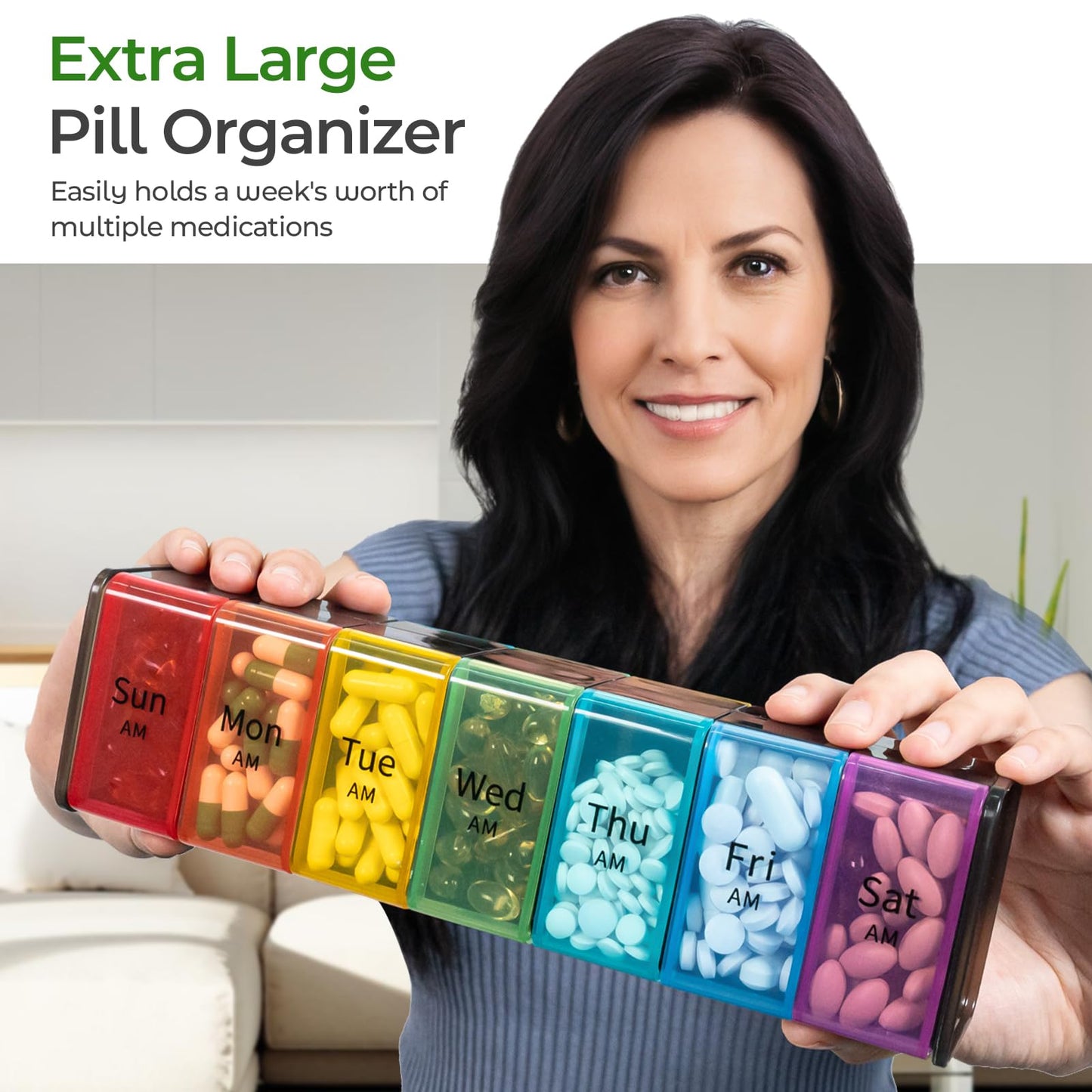 Daviky Extra Large Weekly Pill Organizer 2 Times a Day, XXL Pill Box 7 Day with AM PM Large Compartments, BPA-Free Daily Medicine Case, Jumbo Pill Holder for Fish Oils, Vitamins & Supplements（Black）