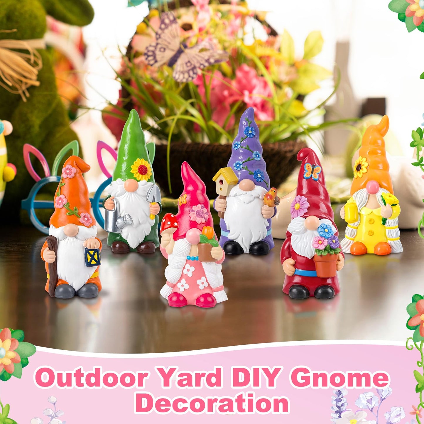 Arrowbash 6 Pcs Garden Ceramics to Paint Ready to Paint Your Own Gnome Statues 5.12 Wildflowers Theme Paintable Figurines DIY Unpainted Ceramics Plaster Crafts Kit with Brush Palette