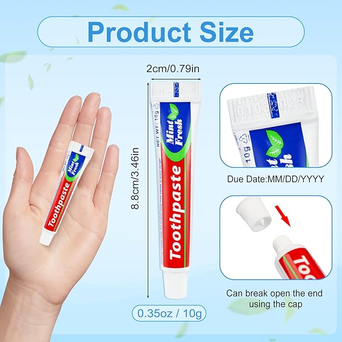 200 Tubes Bulk Travel Size Mini Toothpaste, 0.35 oz Disposable Mint Flavor Pocket Teeth Paste Small Essential Toothpaste for Travel, Home/Hotel/Guests/Charity/Homeless/Camping Oral Care (Single Use)