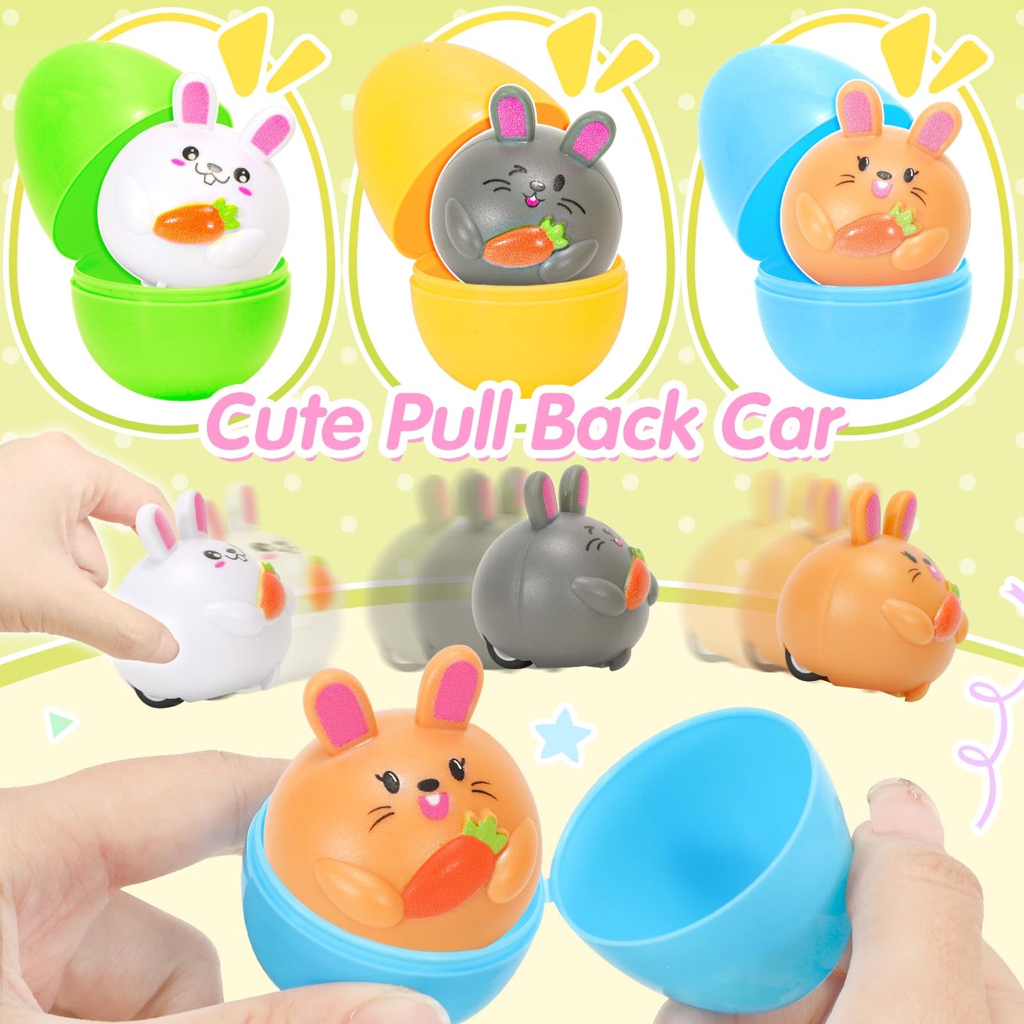 CatchCute Easter Plush Bunny Toys for Kids,Interactive Bunny with Sounds,Can Walk,Wag Tail and Twitch Nose with Remote Control Leash,Easter Eggs with Pull Back Cars,Easter Birthday Gift for Toddlers