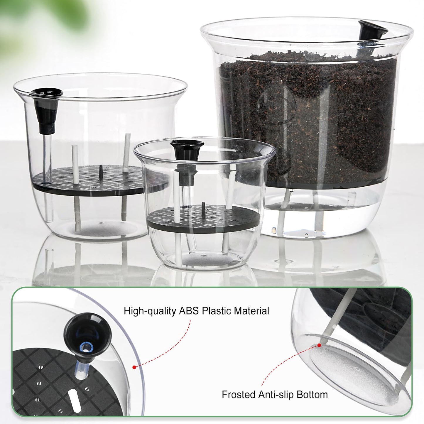 IWNTWY Self Watering Pots, 3 Pack 4 Inch Clear Plant Pot Self Watering Planter Flowers Pot with Deep Reservoir for Indoor Plants (3 Small)