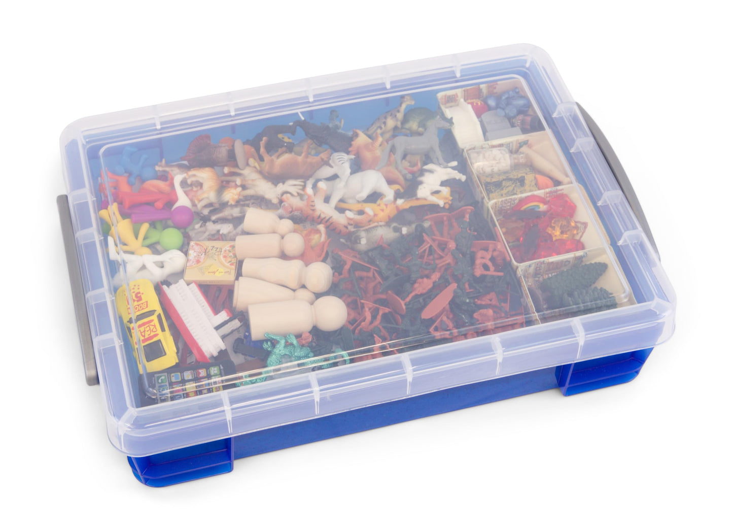 PTS Games Play Therapy Supply Basic Portable Sand Tray Starter Kit with Tray, Sand, and 150+ Miniatures