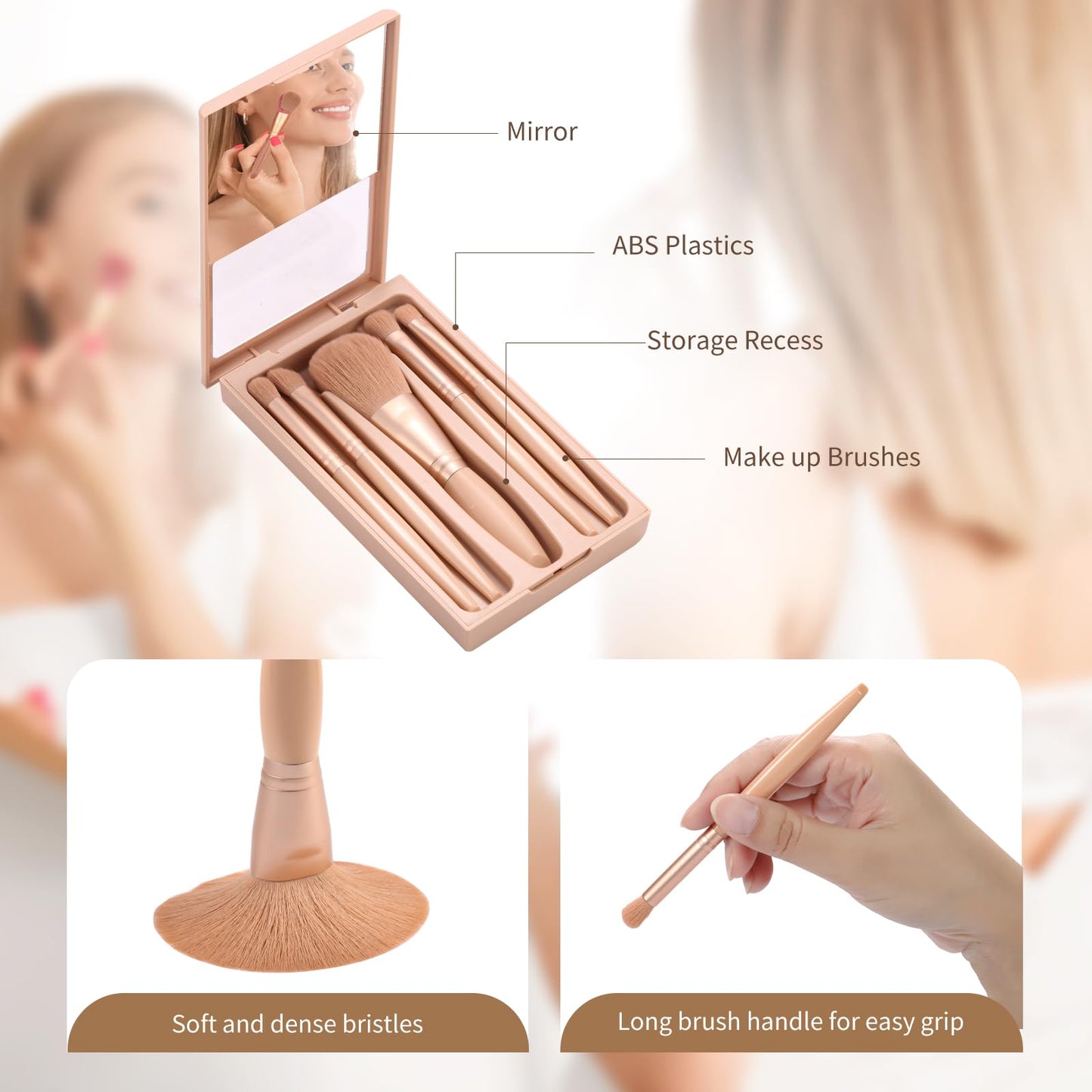 IRYCSSCE Eye Shadow Brush Set，2Sets Travel Makeup Brush Set With Case，Teen Brushes Makeup With Mirror，Kids Small Makeup Brush Kit，Girls Cosmetic Eyeshadow Brushes For Purse, Make Up Brushed (Apricot)