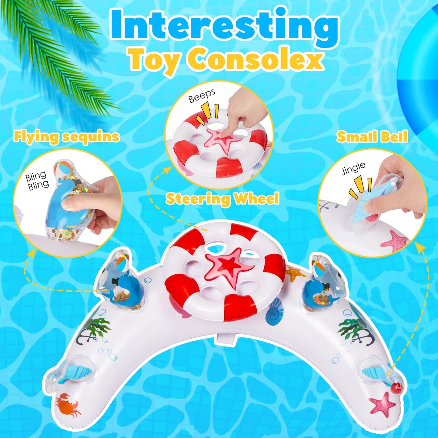 GleamJoy Baby Pool Float with UPF50+ Sun Protection Canopy, Inflatable Swimming Float for Baby 6-36 Months