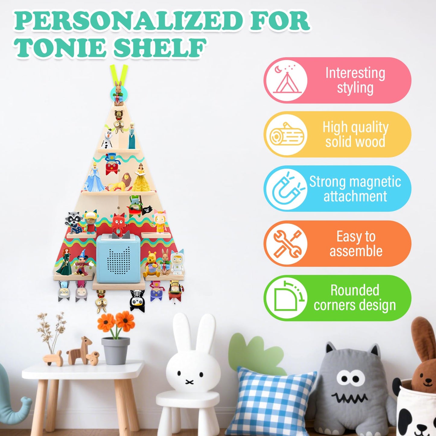 RZYLKA Tent for Tonies Box 1/2 Tonies Figures Organizer Storage Shelf Wall Mounted, Magnetic Display Collection 30~40 Characters Floating Shelves Storage Player