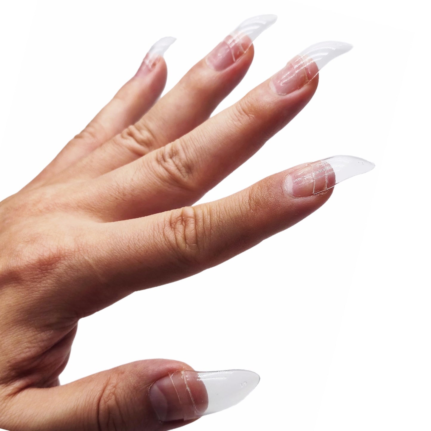NOVO OVO Halloween Nail Tips Curved Stiletto, Clear Gel x Extension kit Half Cover Press on 3D Eagle Claw nails, Thick Extra Hawk Deep Curve Almond French Tips Soft False Acrylic Nail 504pc 12 Size