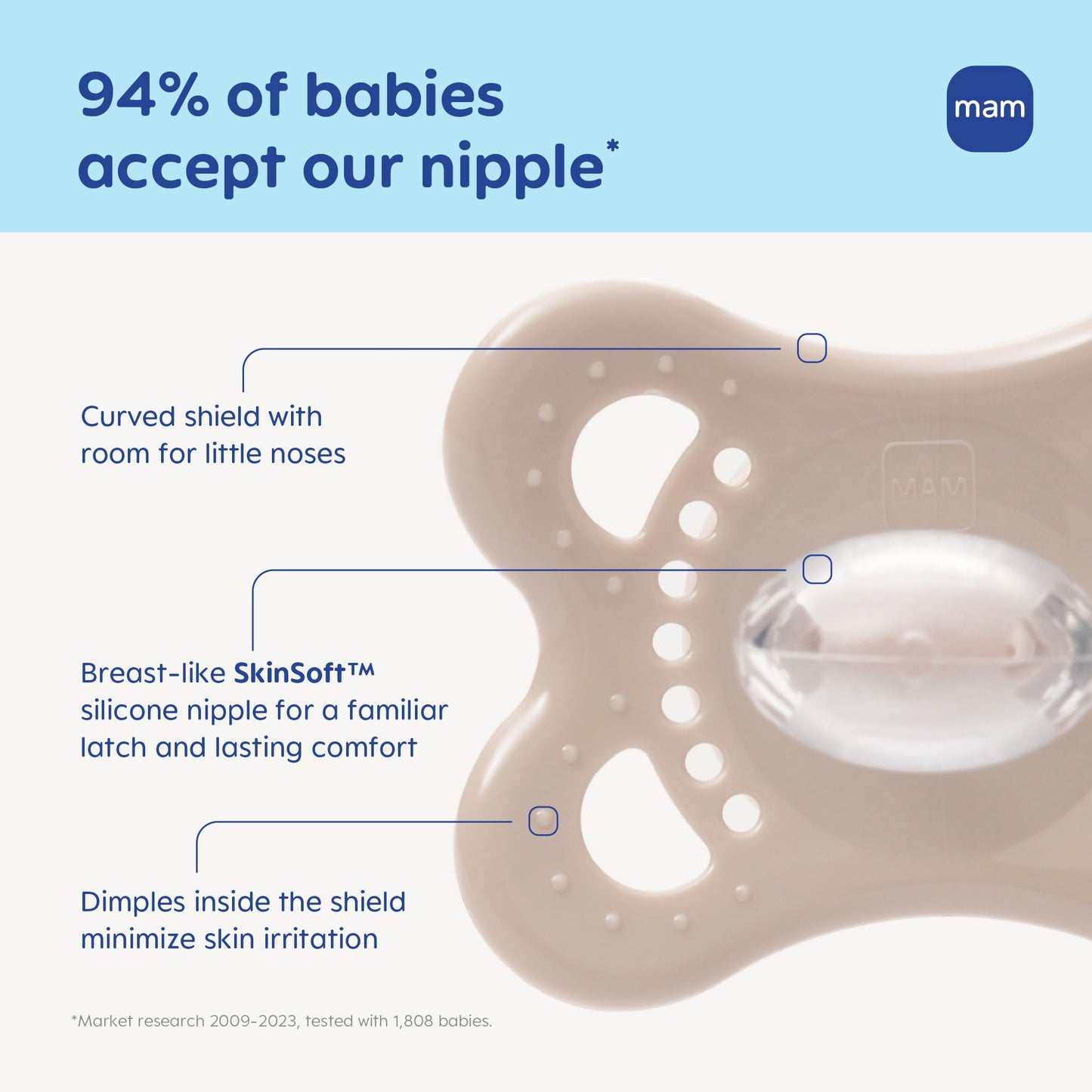 MAM Original Baby Pacifiers 0-6 Months, Binky for Newborn Babies, BPA-Free Skin Soft Silicone Nipple, Glows in The Dark, Developed with Medical Experts, 4 Count, Made in Europe