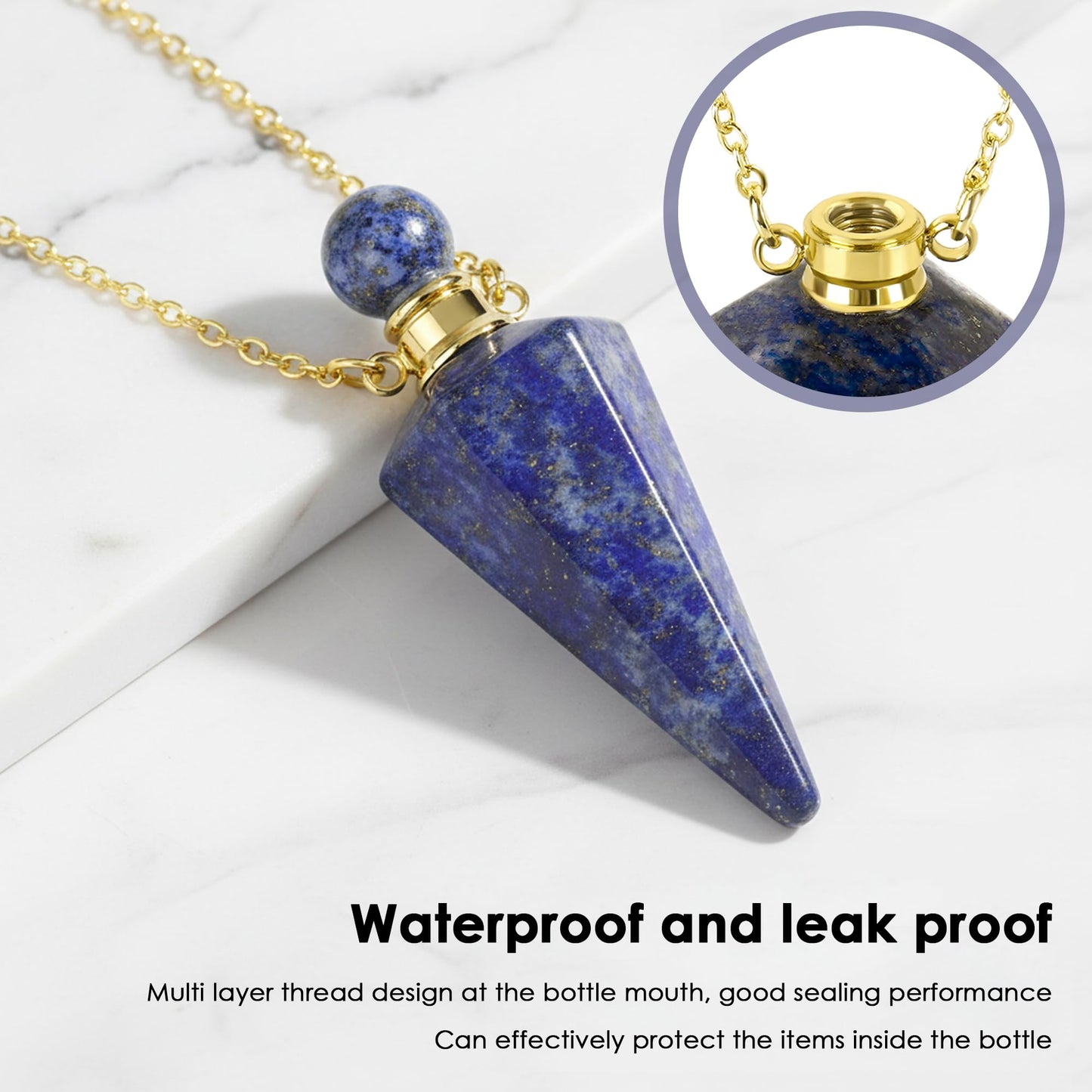 Biiange Perfume Bottle Necklace Diamond Shape, Essential Oil Diffuser Necklace, for Womens Perfumes Vial Pendant Necklaces Jewelry Unique Gift (Dark Blue)