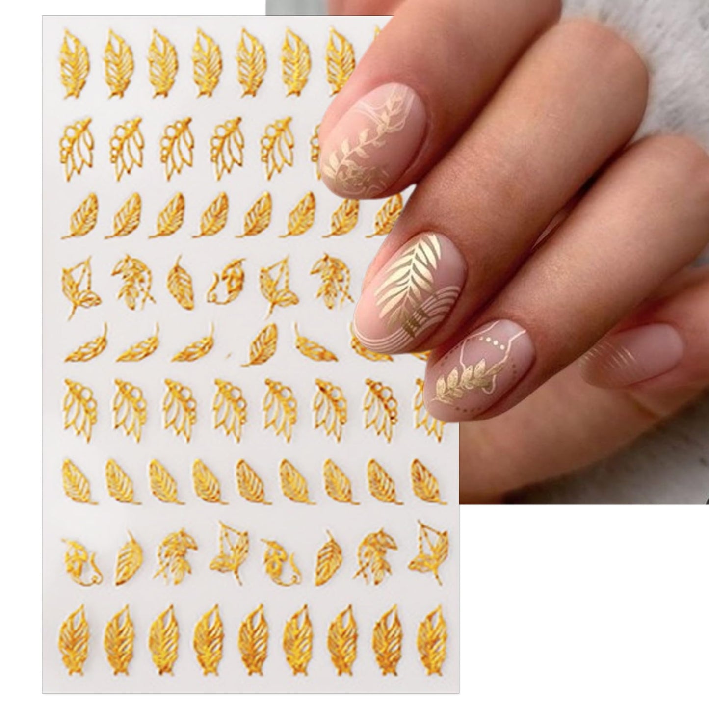 IDDFEVE Gold Leaves Nail Art Stickers - Minimalism Geometry Line Self-Adhesive 3D Nail Decals for DIY Golden Manicure(10 Sheets)