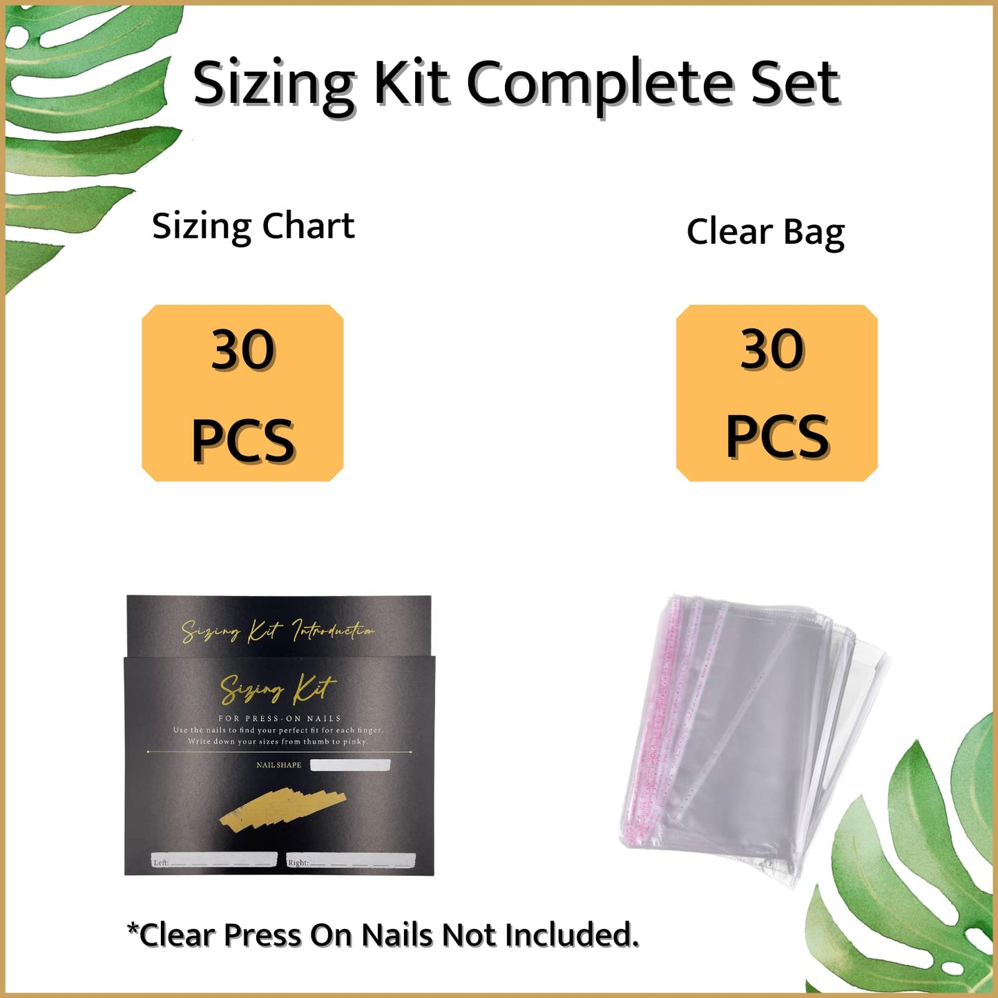 Press On Nail Sizing Card +Ocean Nail Charms Gem Kit Bundle