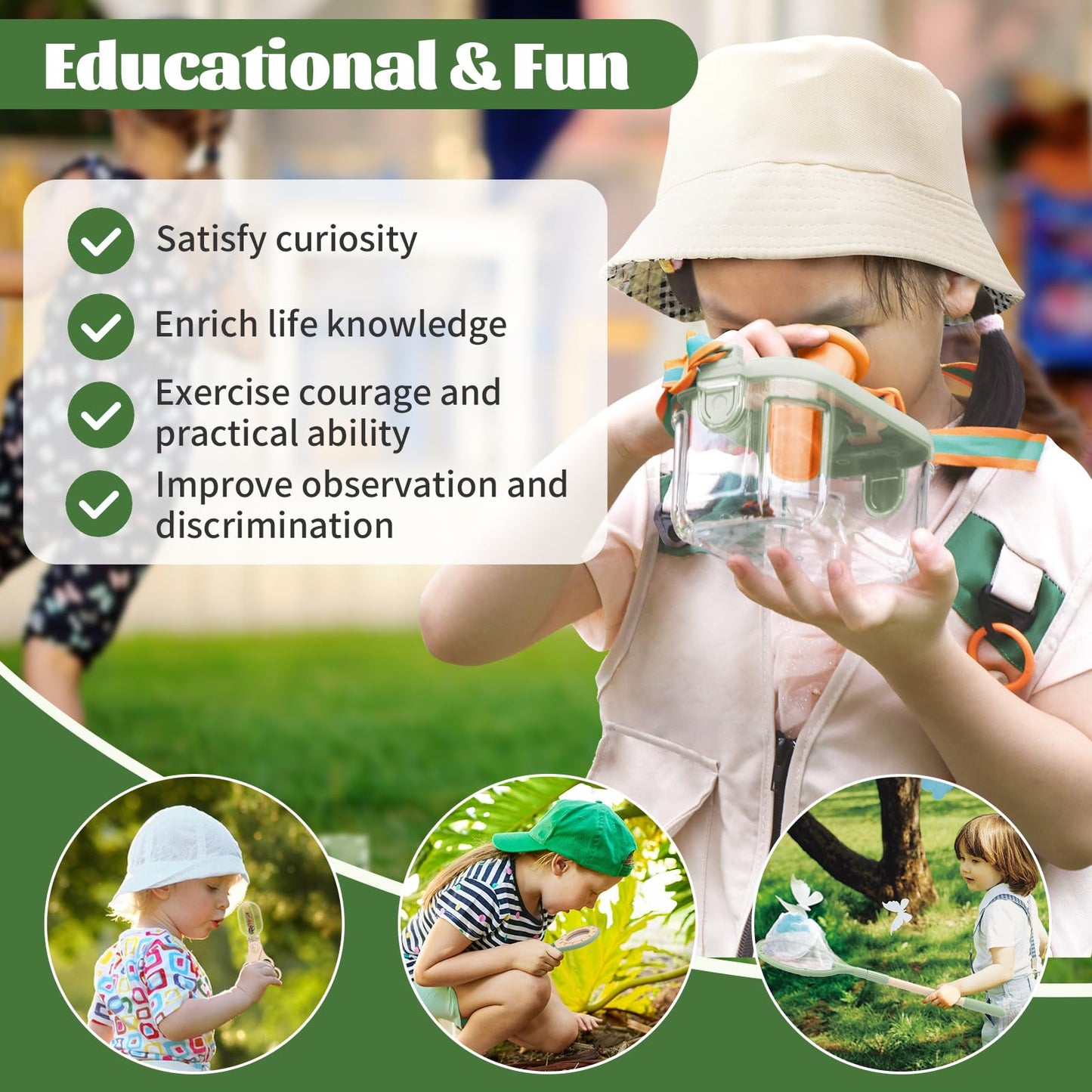 Kids Adventurer's Nature Explorer Set,Featuring Butterfly Net, Bug Catcher, Binoculars, Explorer Vest & Hat, Magnifying Glass and LED Flashlight. Perfect Educational Outdoor Gift for Ages 3+