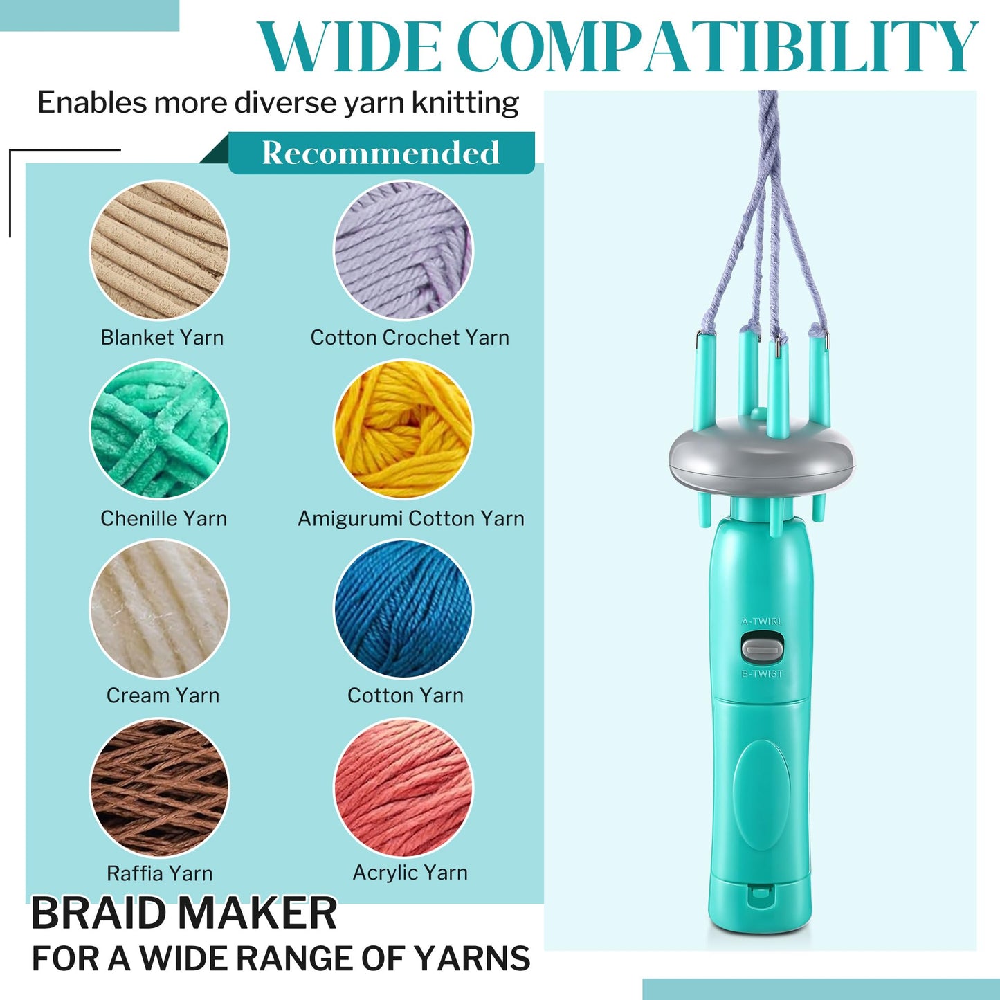Enhon Cord Maker Portable Fringe Twister, Handheld Cord Maker for Craft Yarn Making Twister for Beginners (Patent Pending) (Green)