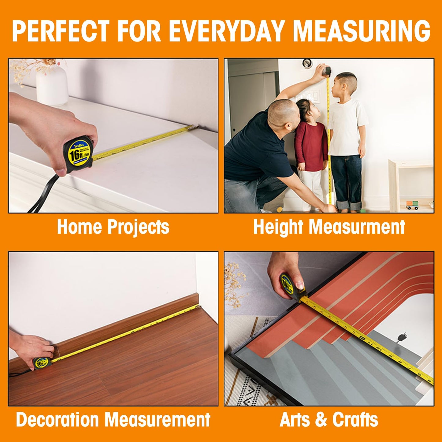 Tape Measure 16 ft, 8 Pack Bulk Easy Read Measurement Tape, Self-Locking Measuring Tape Retractable 16 FT by 1 in