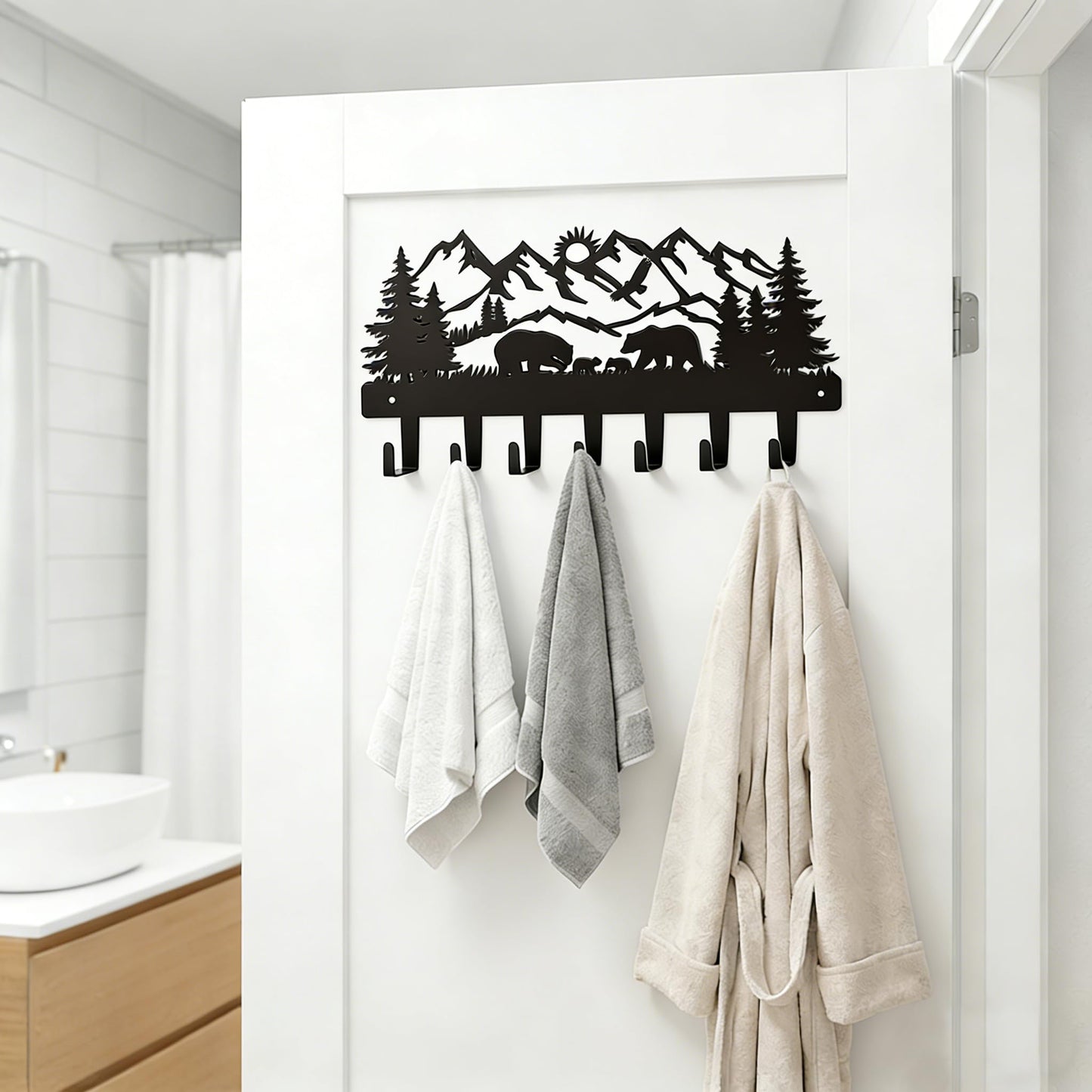 AXHoustake Dog Leash Holder for Wall, Extra Wide 6 Hook Key Rack with Pet Paw Print & Heart, Matte Black Rust-Proof Pet Organizer for Thick Leashes & Keys, Perfect for Mudroom & Entryway, Dog & Cat