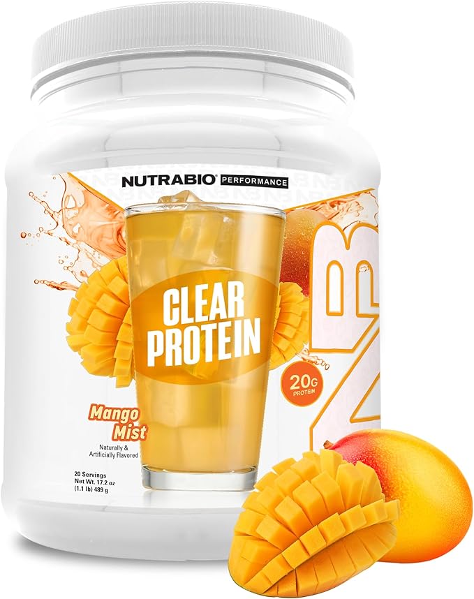 NutraBio Clear Whey Isolate Protein Powder, Delicious & Refreshing Fruit Flavors, Protein Juice, No Milky Taste, No Foam, Zero Sugar, Mango Mist, 20 Servings