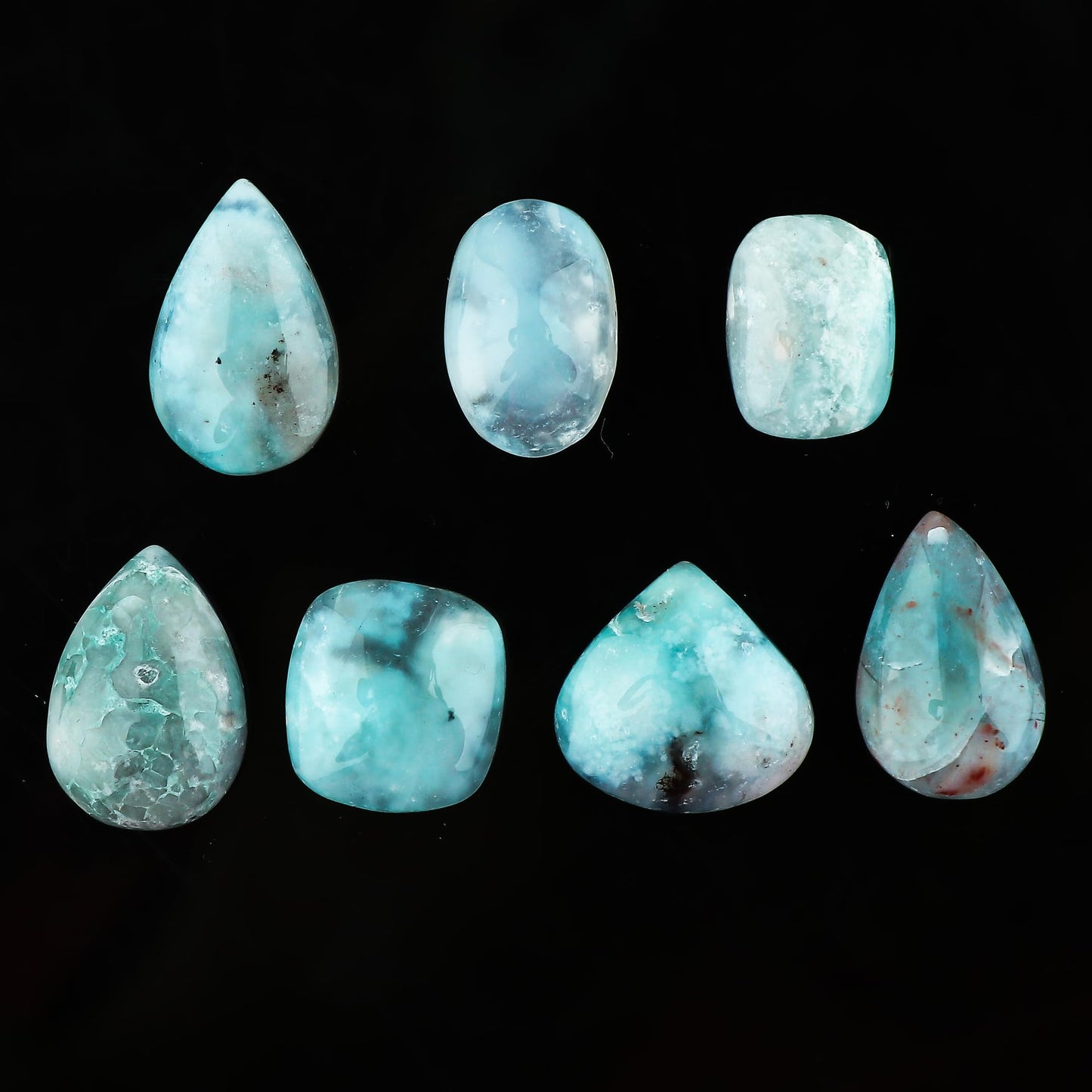 CRYSTALINES (7pcs) Natural Aquaprase Gemstone, Healing Crystals, Wholesale Cabochon Supplies, Polished Loose Stones, DIY Crafts-Jewelry Making, Wire Wrapping, Gift-Giving, Gem Collection