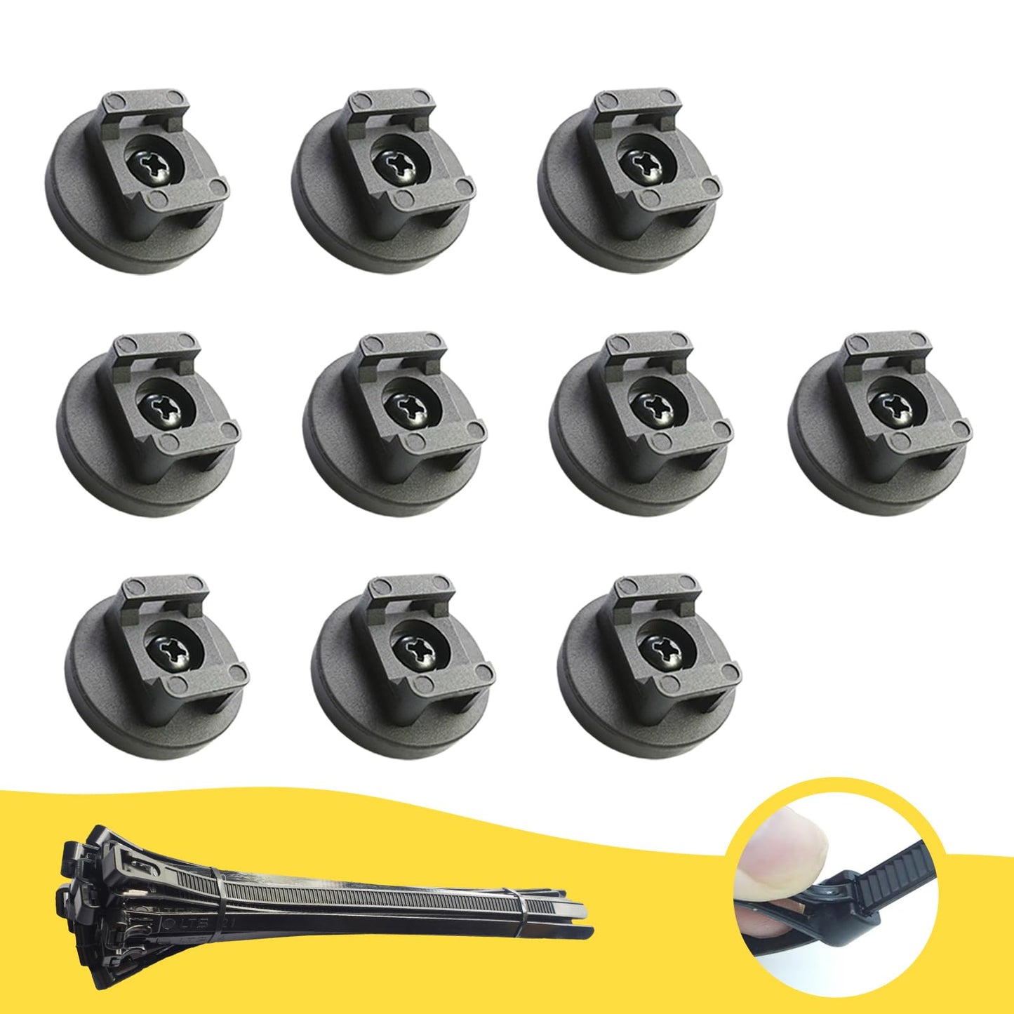 Magnetic Zip Tie Mounts, 10 Pack Heavy Duty Magnetic Cable Holder with 20 Reusable Zip Ties - 31mm Multipurpose Magnet Wire Management Bases for Cord Organizer (Black)