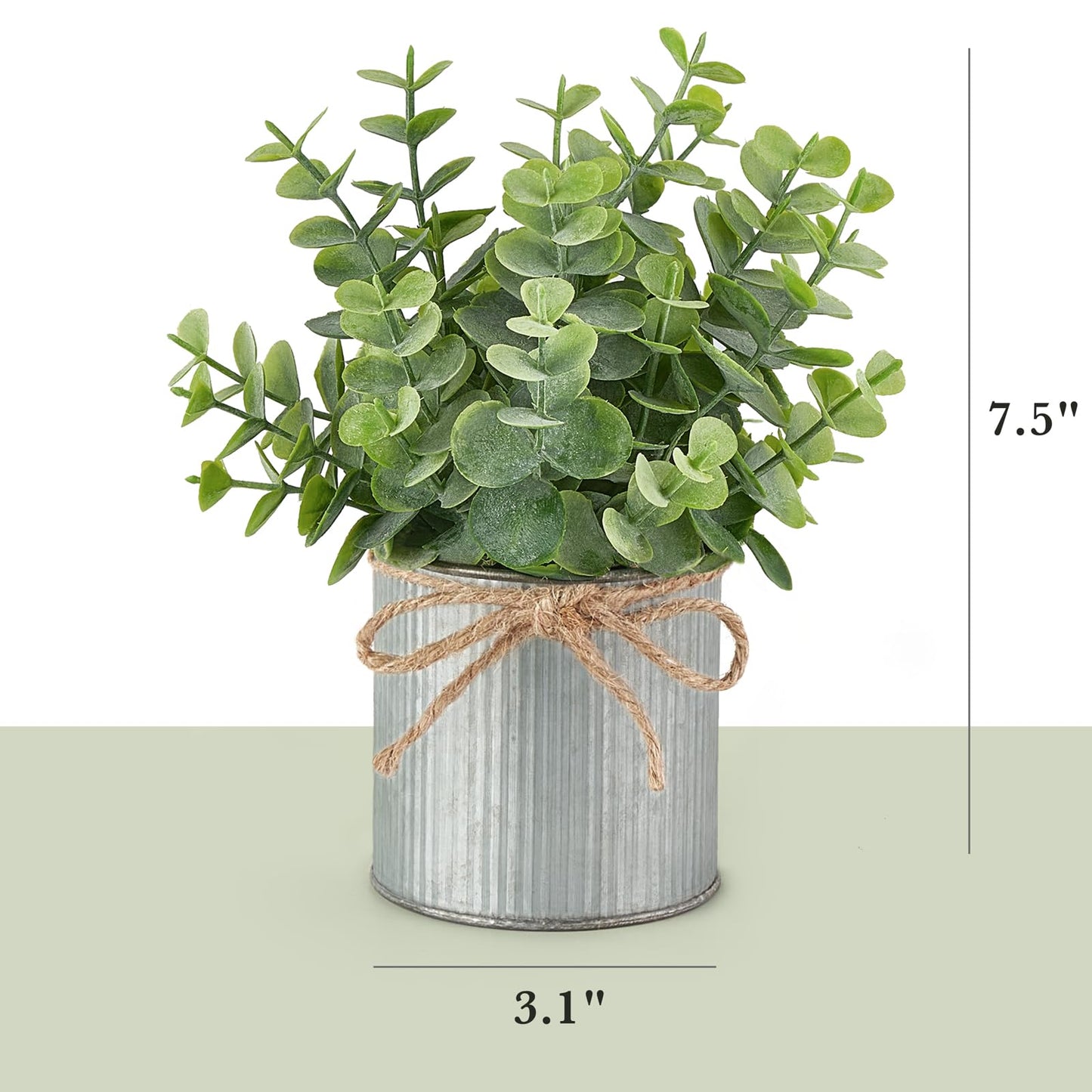 Mkono 2 Packs Small Fake Plants in Farmhouse Galvanized Pots Table Centerpiece Mini Faux Eucalyptus Potted Artificial Plants for Bathroom Shelf Room Rustic Home Decor