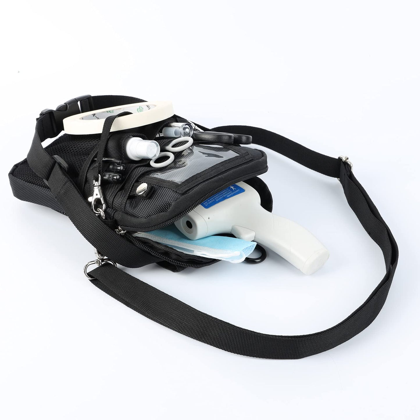 Nurse Organizer Belt 2 Sided -12 Pocket Waist bag Pouch Case for Medical Scissors Care Kit Tool (Black)