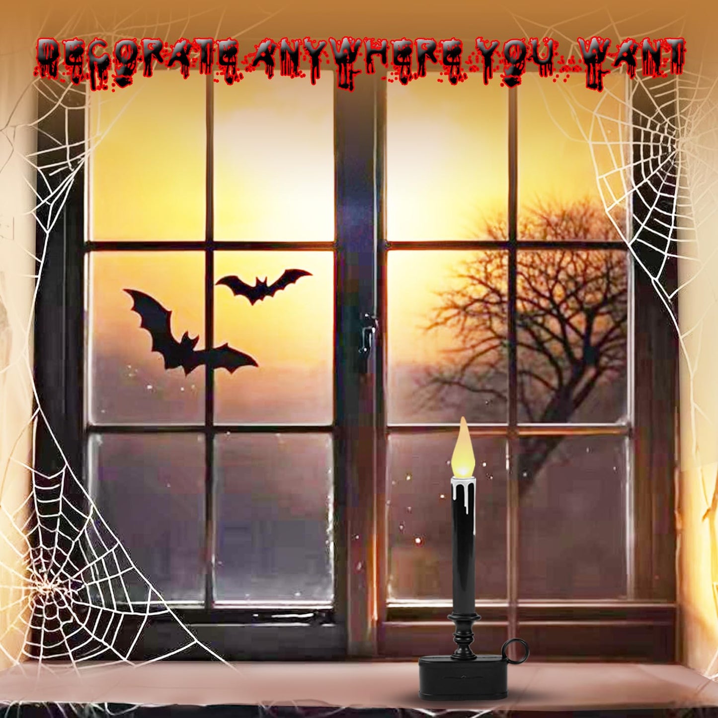 FESTIA Thanksgiving Decorations Black LED Dripping Wax Flameless Candle– 10.6" Candlestick with Timer, Battery Operated, Elegant Fall Décor for Table, Mantel & Window