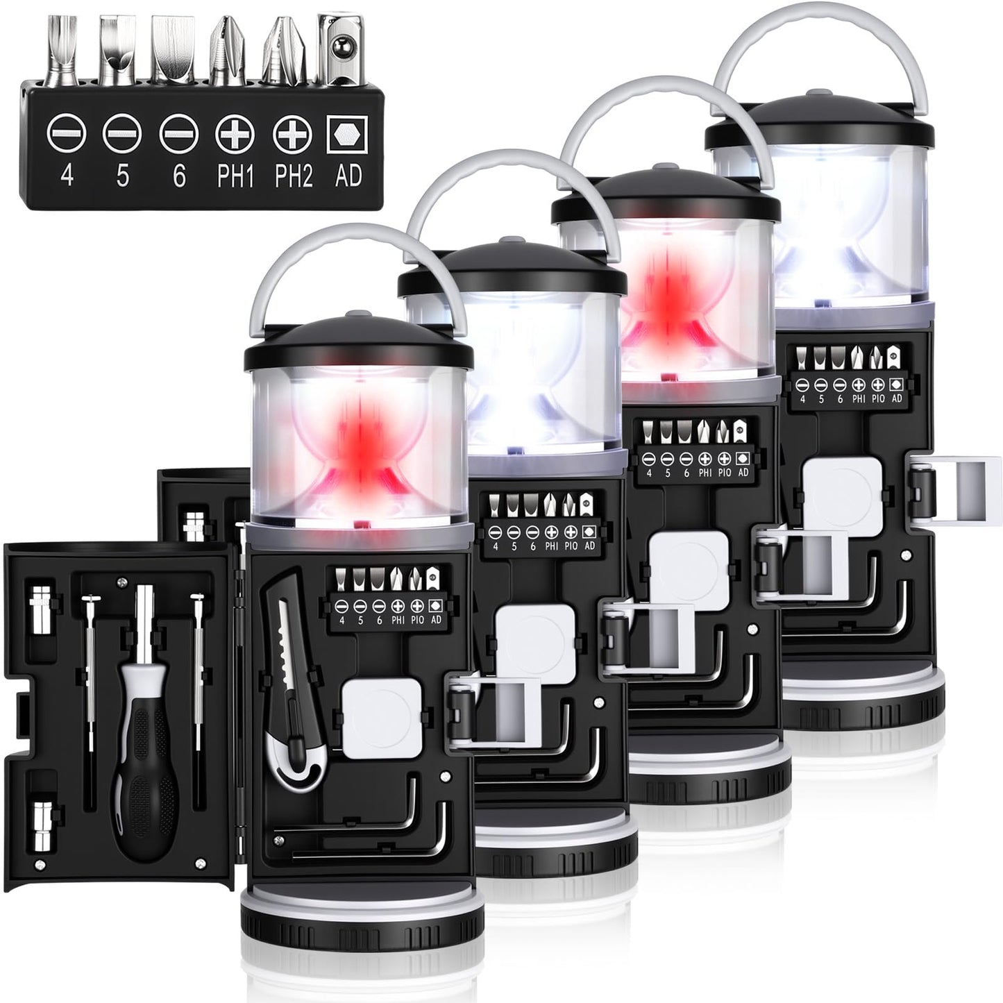 4 Pack Hunting and Fishing Gifts for Men/dad, LED Camping Lantern with 15pcs Multi Tool Kit Portable Emergency Lantern with Screwdriver for Outdoors Father's Day Birthday Present for Dad