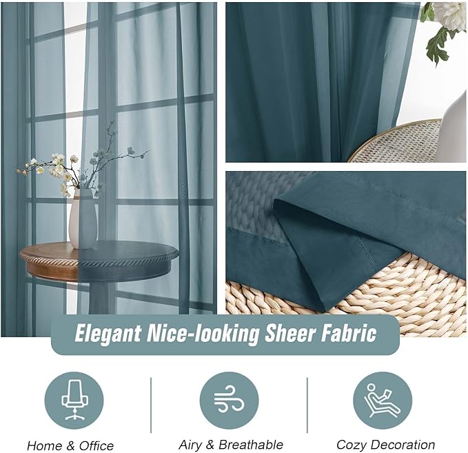 Dusty Blue Sheer Curtains for Window 72 inches Long 2 Panels Set, Soft Airy Modern Light Filtering Sheer Curtains for Living Room Bedroom, Dual Rod Pocket Solid Window Drapes, 2x42Wx72L inches