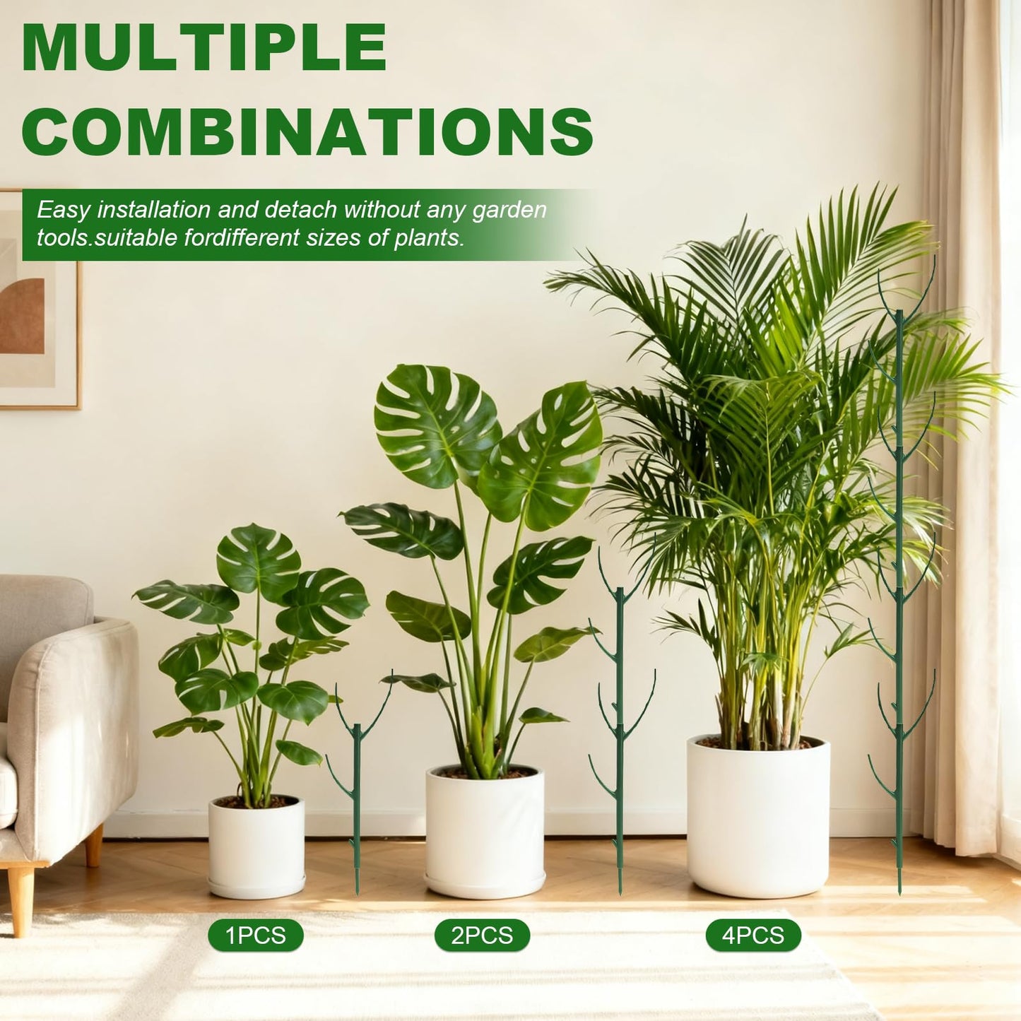 10pack Adjustable Plant Support Pole Stackable Indoor/Outdoor Support Pole with Clamps, Suitable for Supporting Monstera and Climbing Plants, Garden Accessories, Perfect Replacement for Plant Stakes