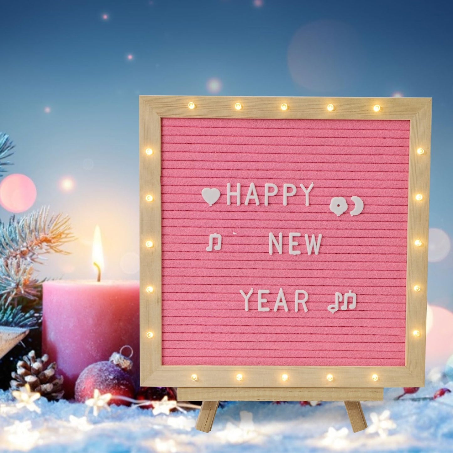 Pink Felt Letter Board with Stand, Built-in LED Lights With Tripod Stand and Wall Mount Hanger for Party Home Decor(10x10),Menu Board, 340 Letters for Custom Sign Messages, Party Planning (Pink)