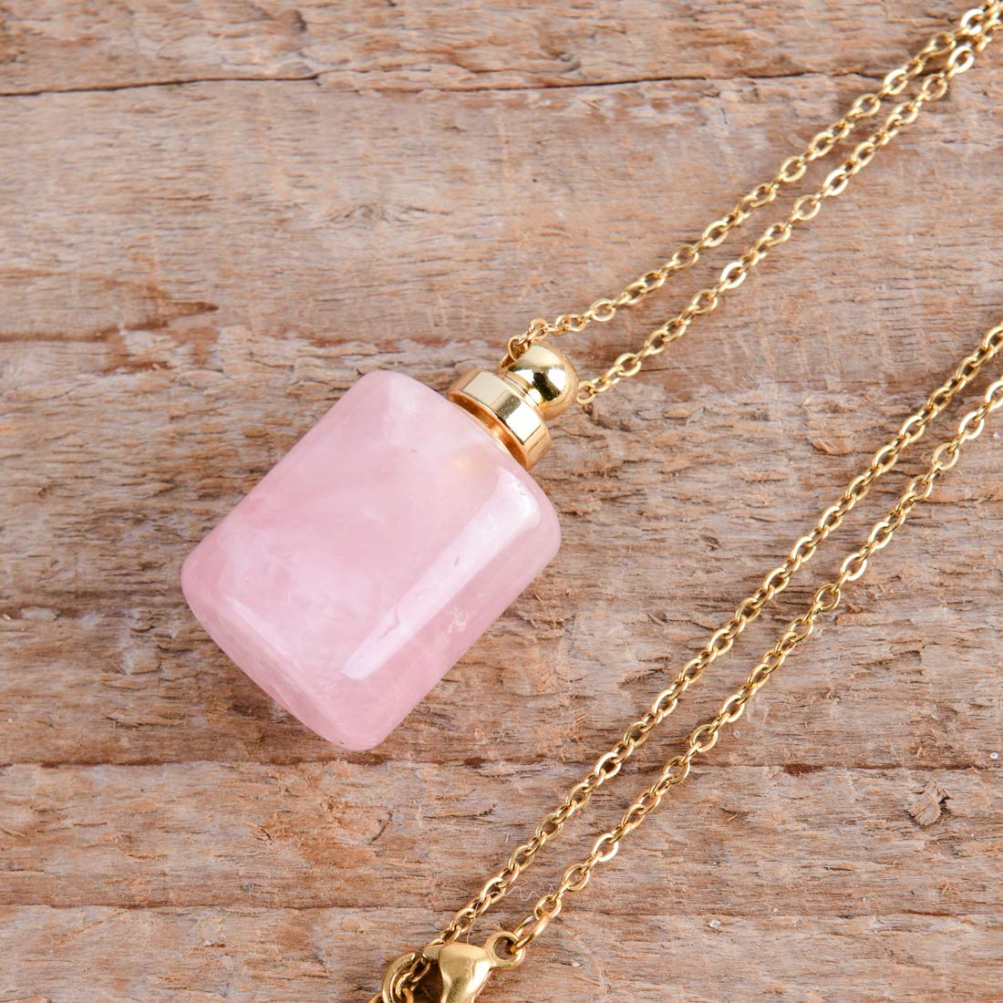 YGLINE Natural Healing Stone Essential Oil Diffuser Perfume Bottle Pendant Necklace Jewelry (Rose Quartz)