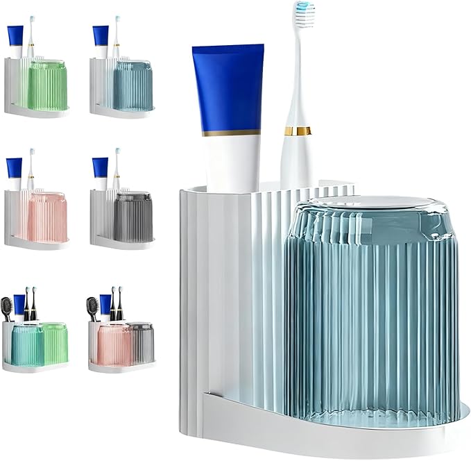 Toothbrush Holder,Bathroom Toothbrush Holder Suitable for Bathroom Organizer Place The Cup Upside Down to Drain Bathroom Stands for Storing Toothpaste Toothbrushes and Other Toiletries (Blue)