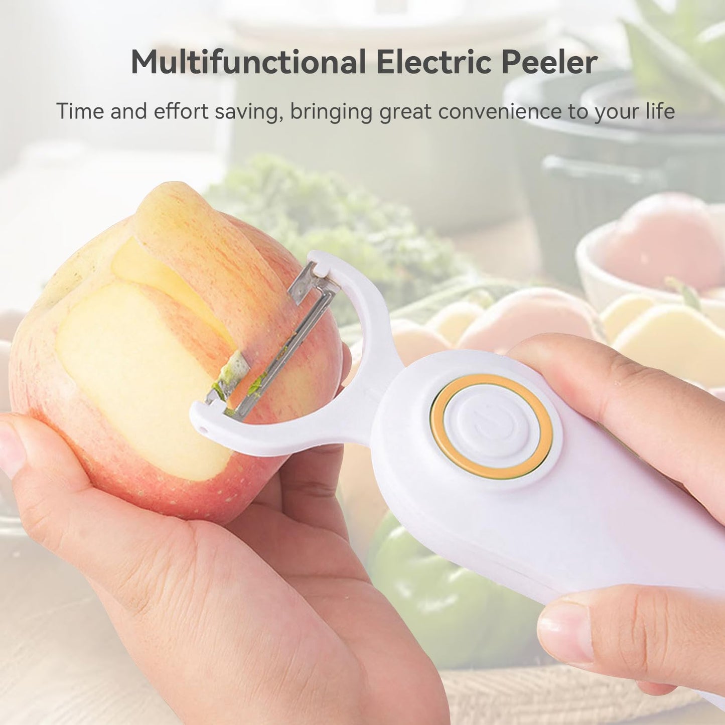 Electric Potato Peeler, Handheld Vegetable Peeler Set with 3 Interchangeable Blade Heads USB Rechargeable Veggie Fruit Peeler for Pears, Carrots, Cucumber