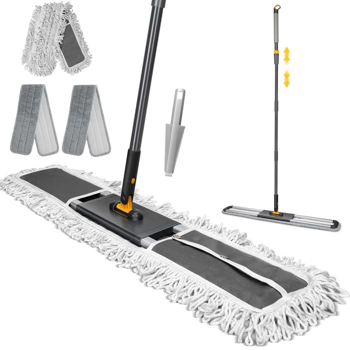 36” Commercial Dust Mop with 62” Adjustable Handle & 3 Reusable Pads